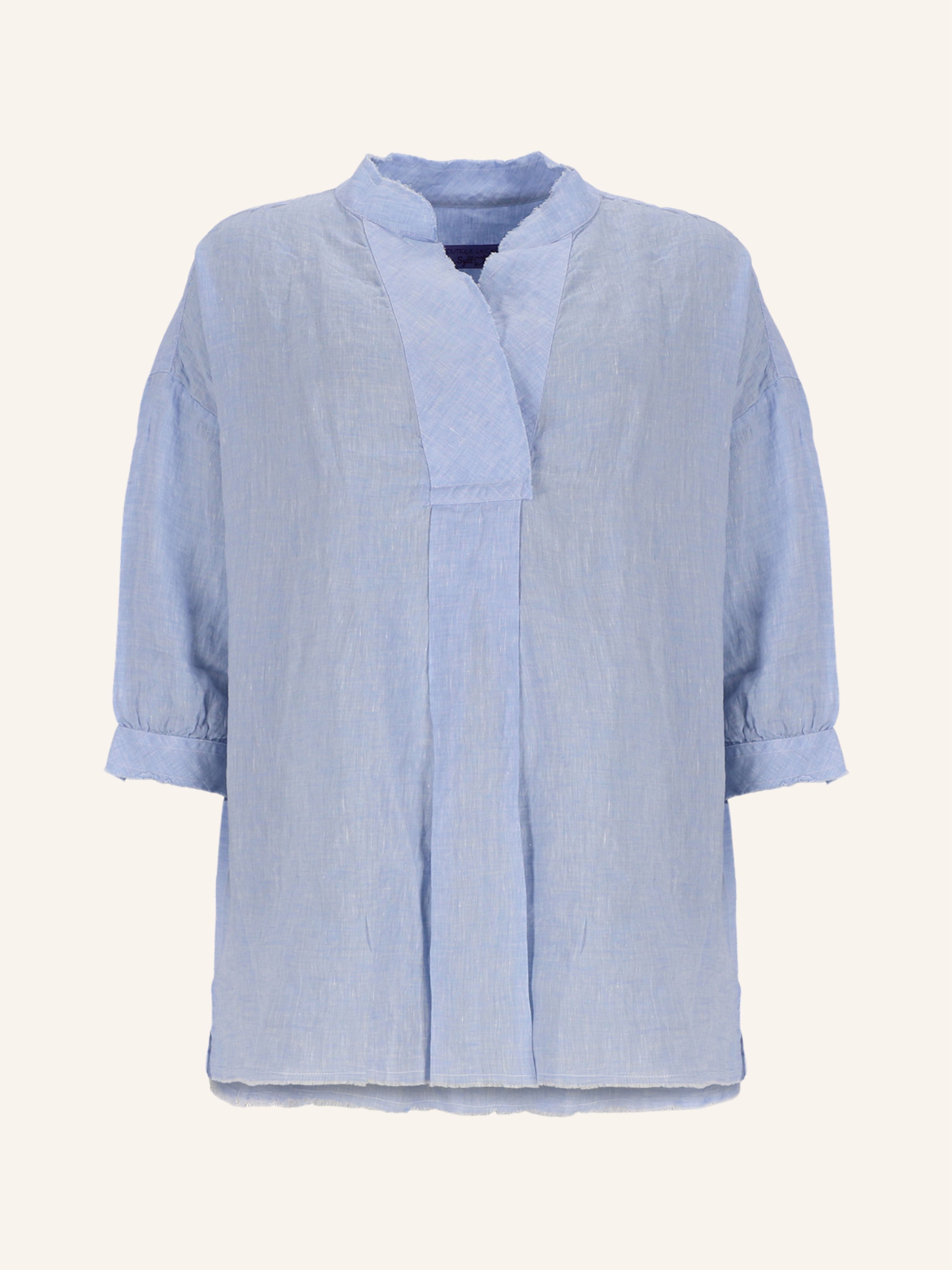 Kasack Leinenbluse mit „SAINT TROPEZ LINEN“ in rosa und bleu