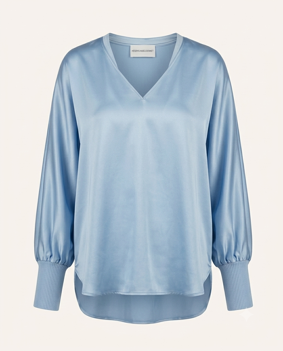 V-Neck Seidentunika mit Strickmanschetten in 6 Farben