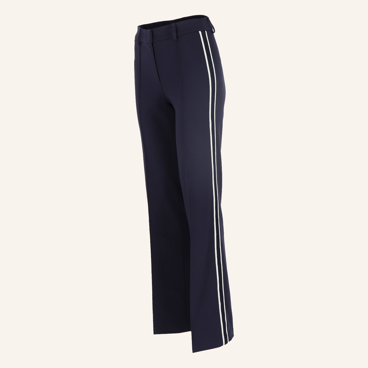 Kick-Flared Jerseyhose Ivy mit hohem Bund und Galonstreifen ecru & marine