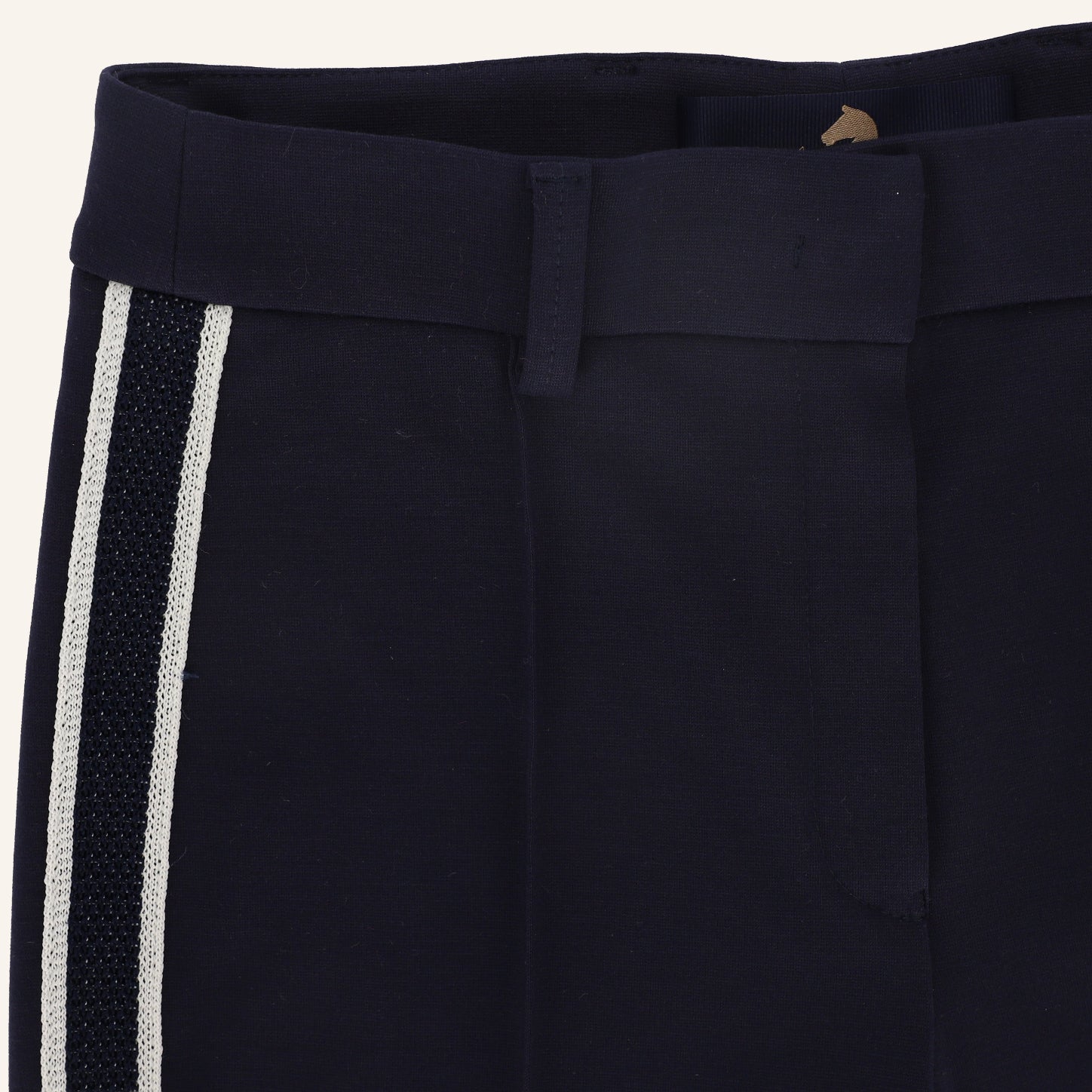Kick-Flared Jerseyhose Ivy mit hohem Bund und Galonstreifen ecru & marine