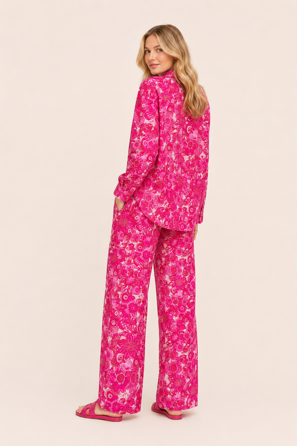 OILILY Leinenhose Wide Leg PINK FLOWER GARDEN