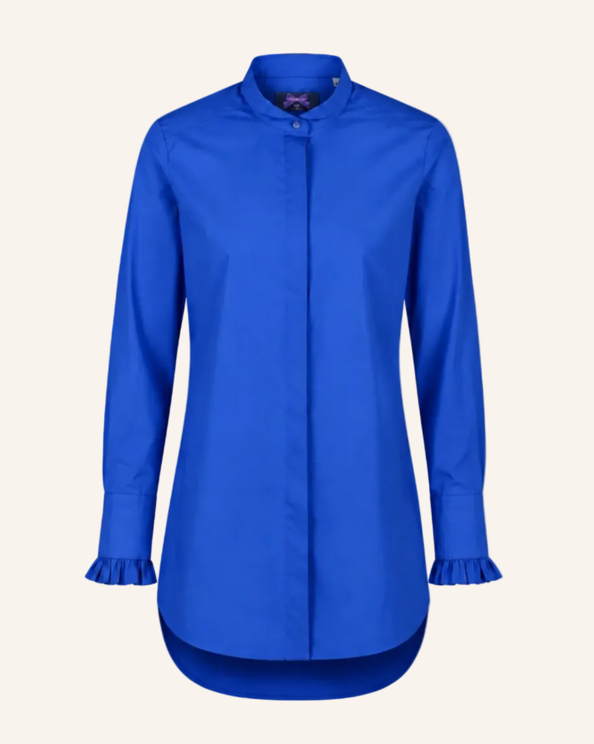 Stretch-Longbluse mit raffiniertem Bubikragen und Manschetten