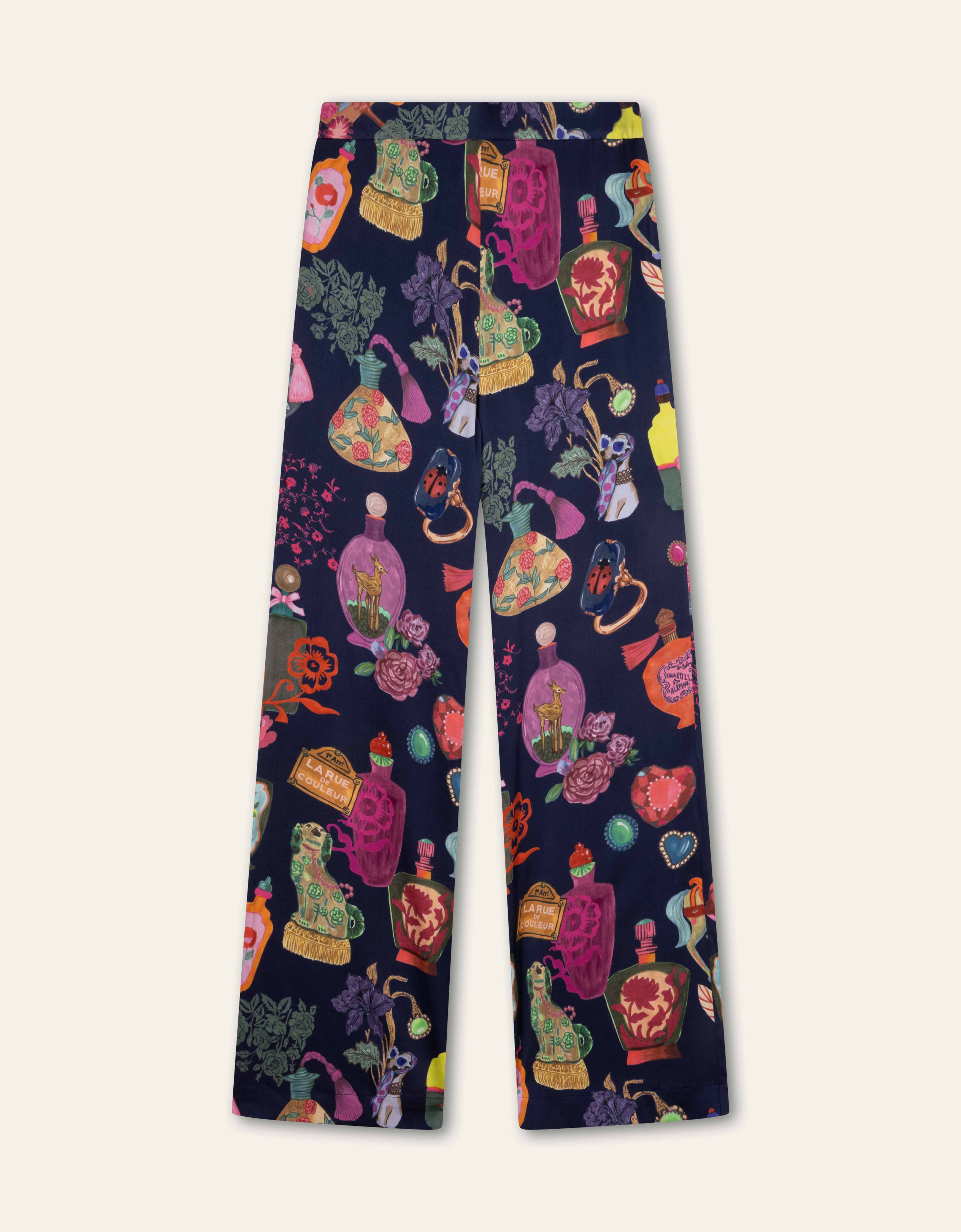 PORELI gemusterte Viskose-Hose "La Rue de Couleur" marineblau