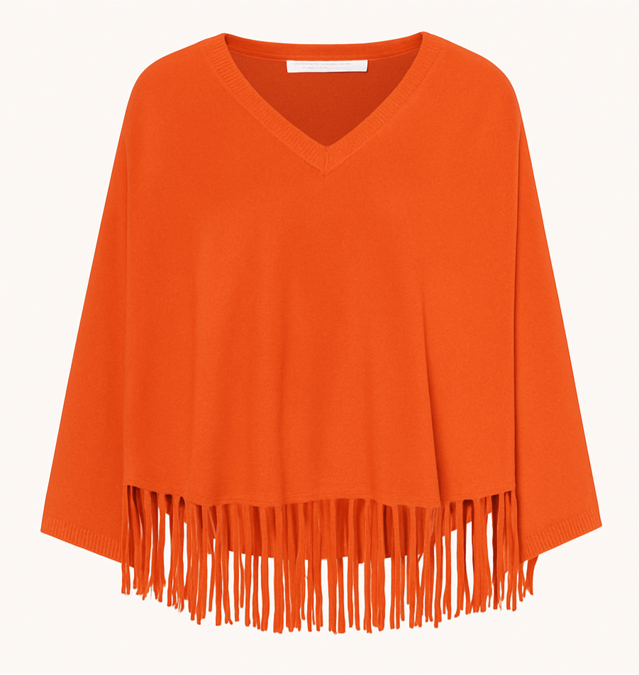 Poncho-Pullover mit Fransen in 5 Farben
