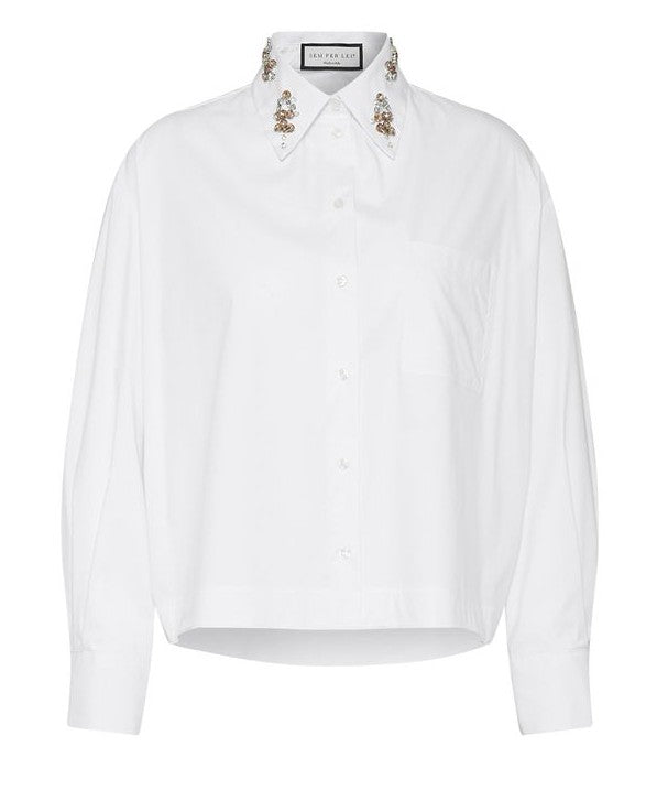 Kurze Oversizebluse STRASS weiß