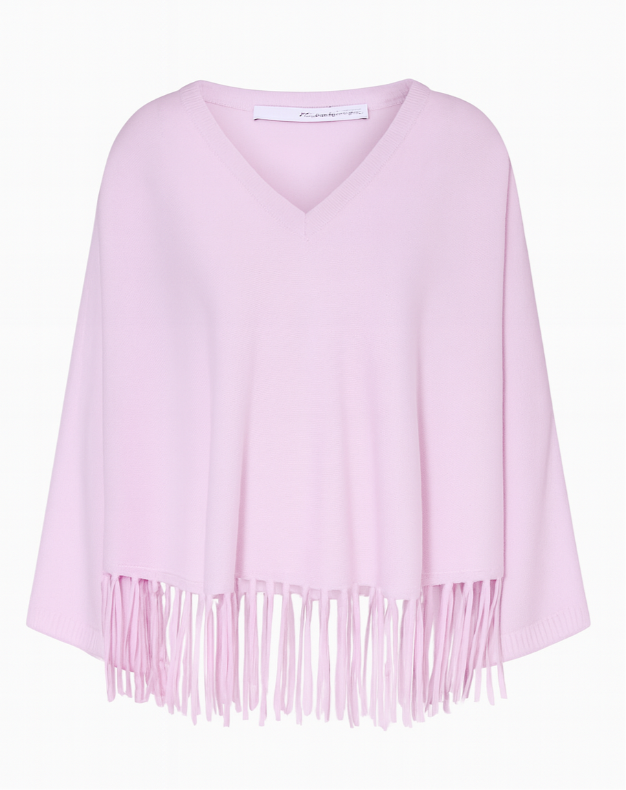 Poncho-Pullover mit Fransen in 5 Farben
