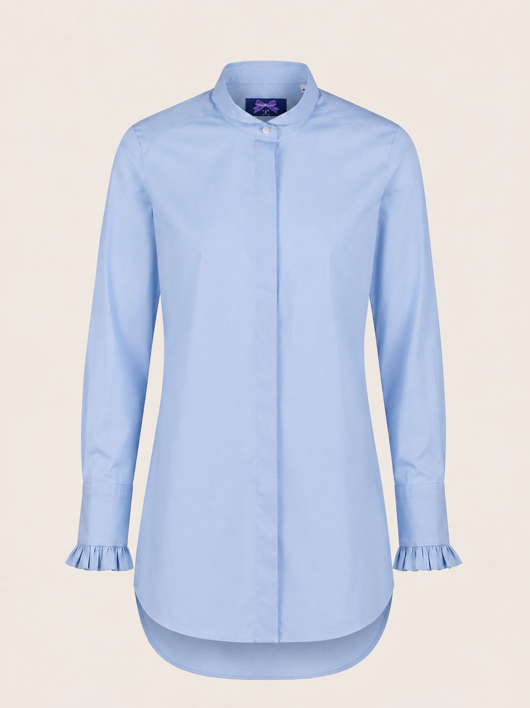Stretch-Longbluse mit raffiniertem Bubikragen und Manschetten