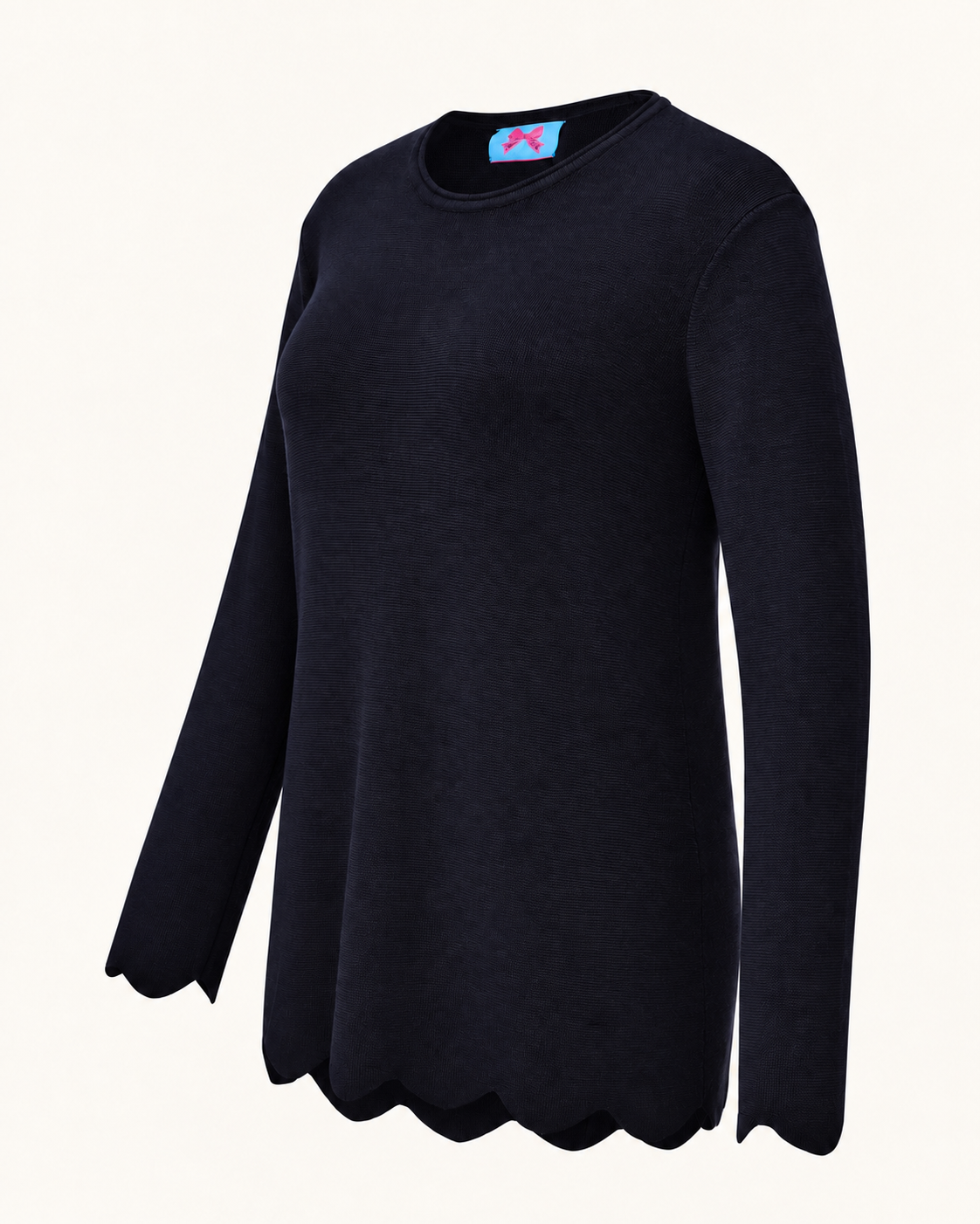 Merino-Longpullover MIA mit Wellensaum/Bogenkante in 4 Farben