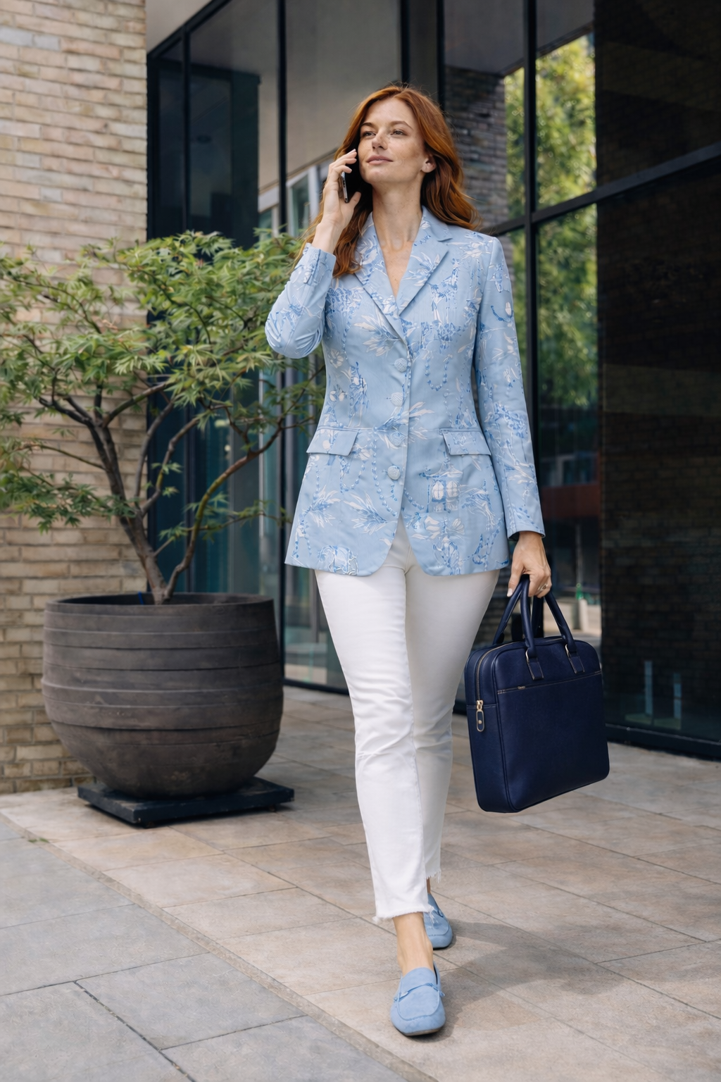 Longblazer HASTINGS hellblau gemustert