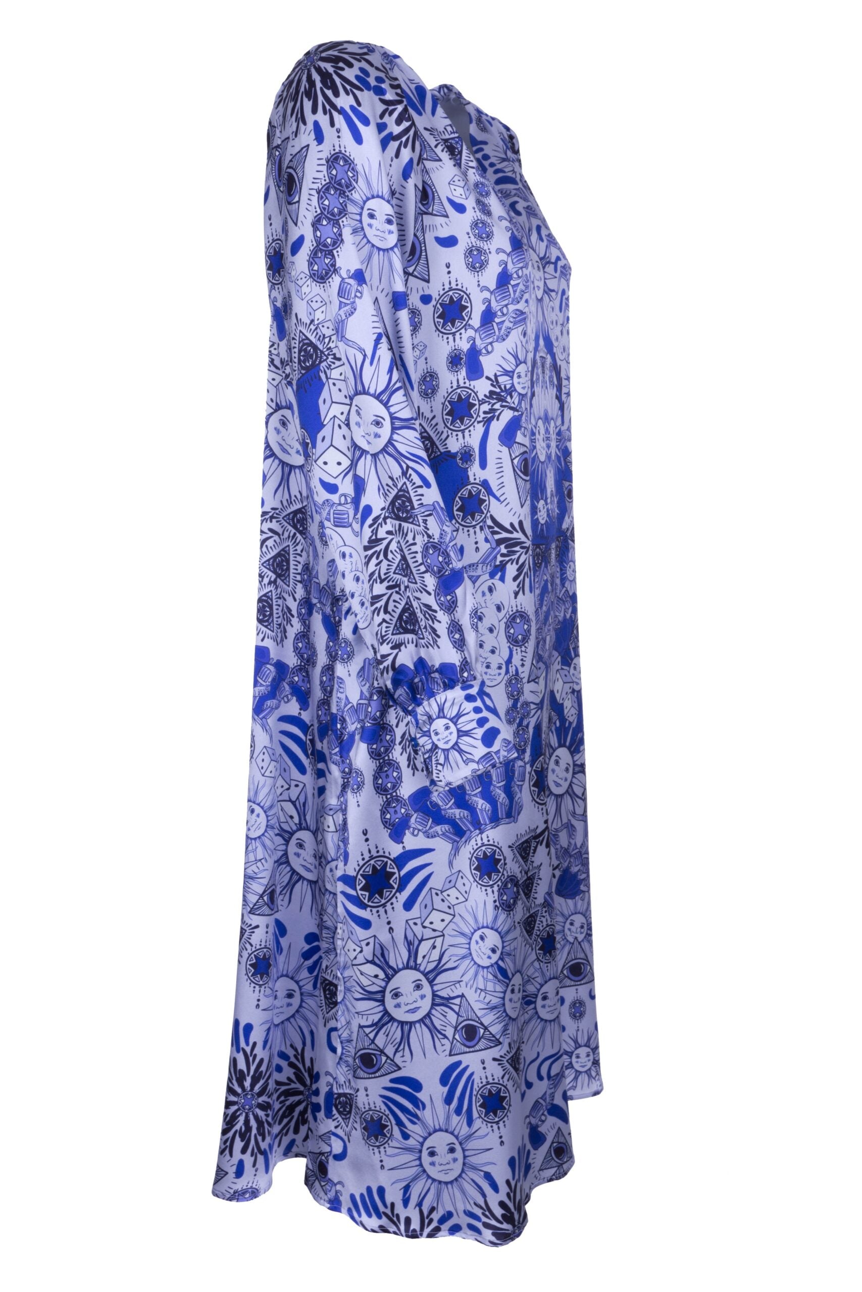 MAX VOLMÁRY- Seidenkleid royalblau gemustert