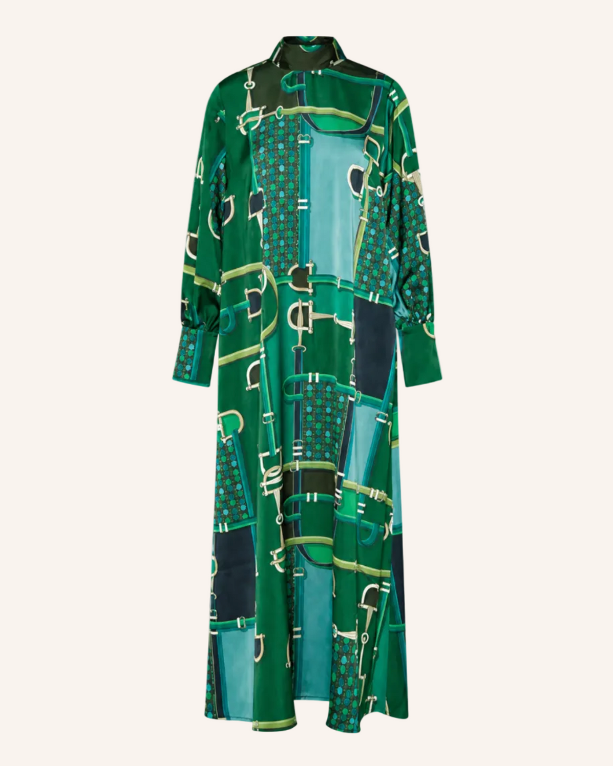 Maxikleid „Horsebit Emerald“ Fließendes Kleid mit Stehkragen