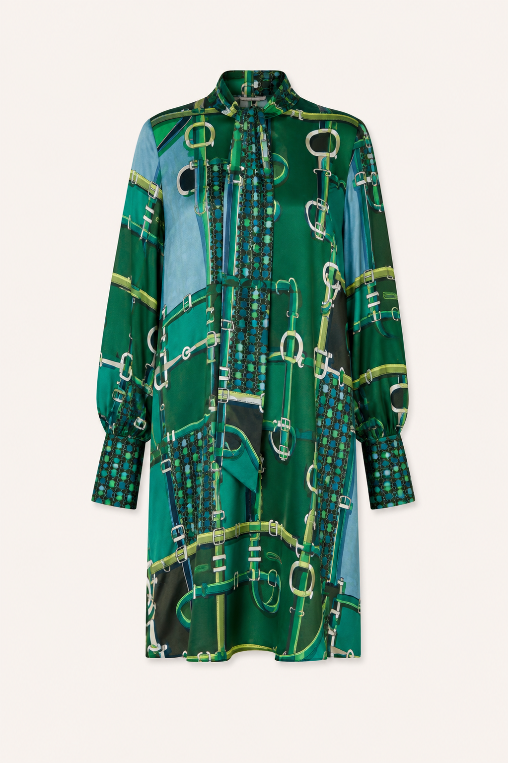 ANNA’S Kleid mit Schluppendetail & Equestrian-Print in Smaragdgrün