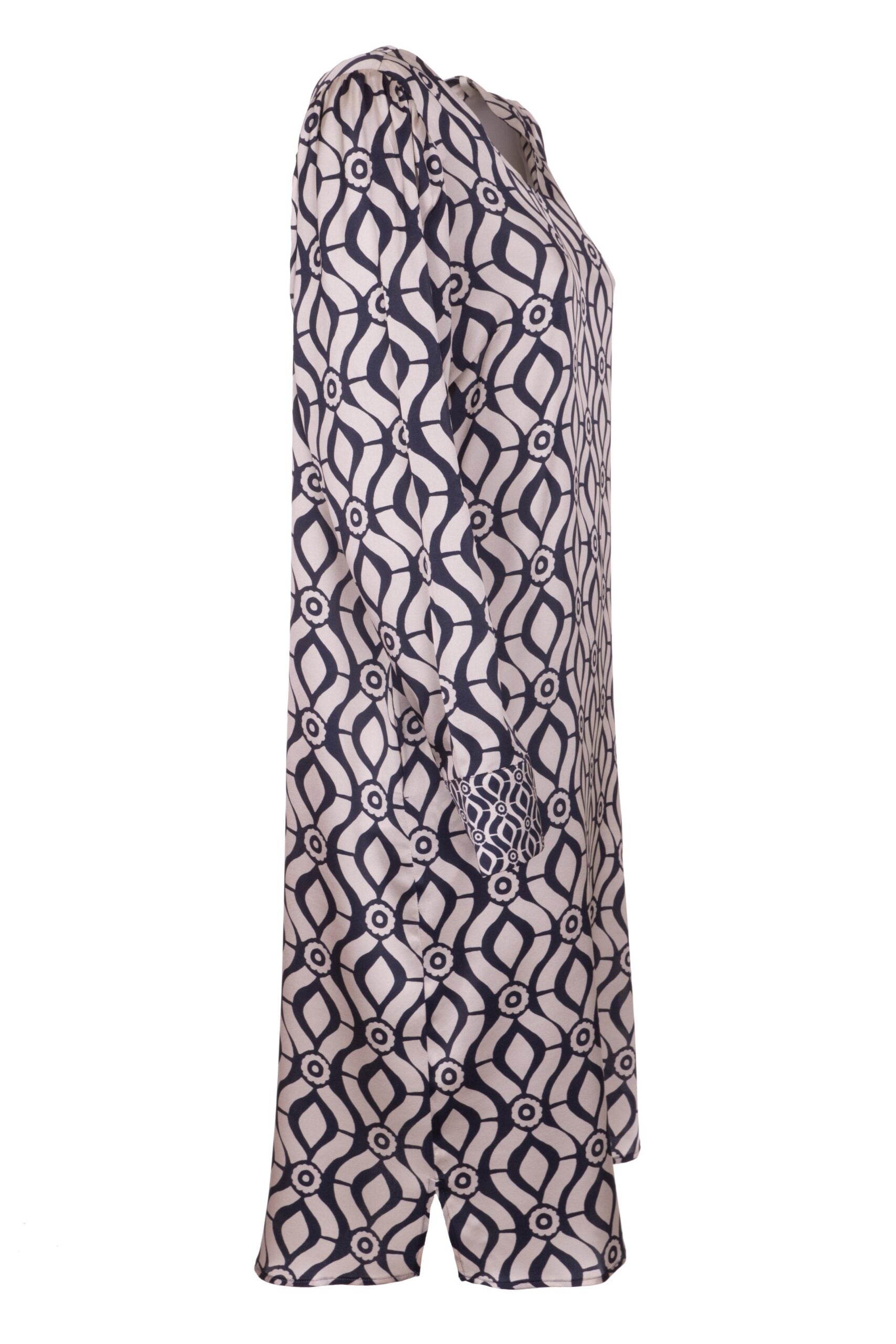 MAX VOLMÁRY- Seidenkleid marine-beige