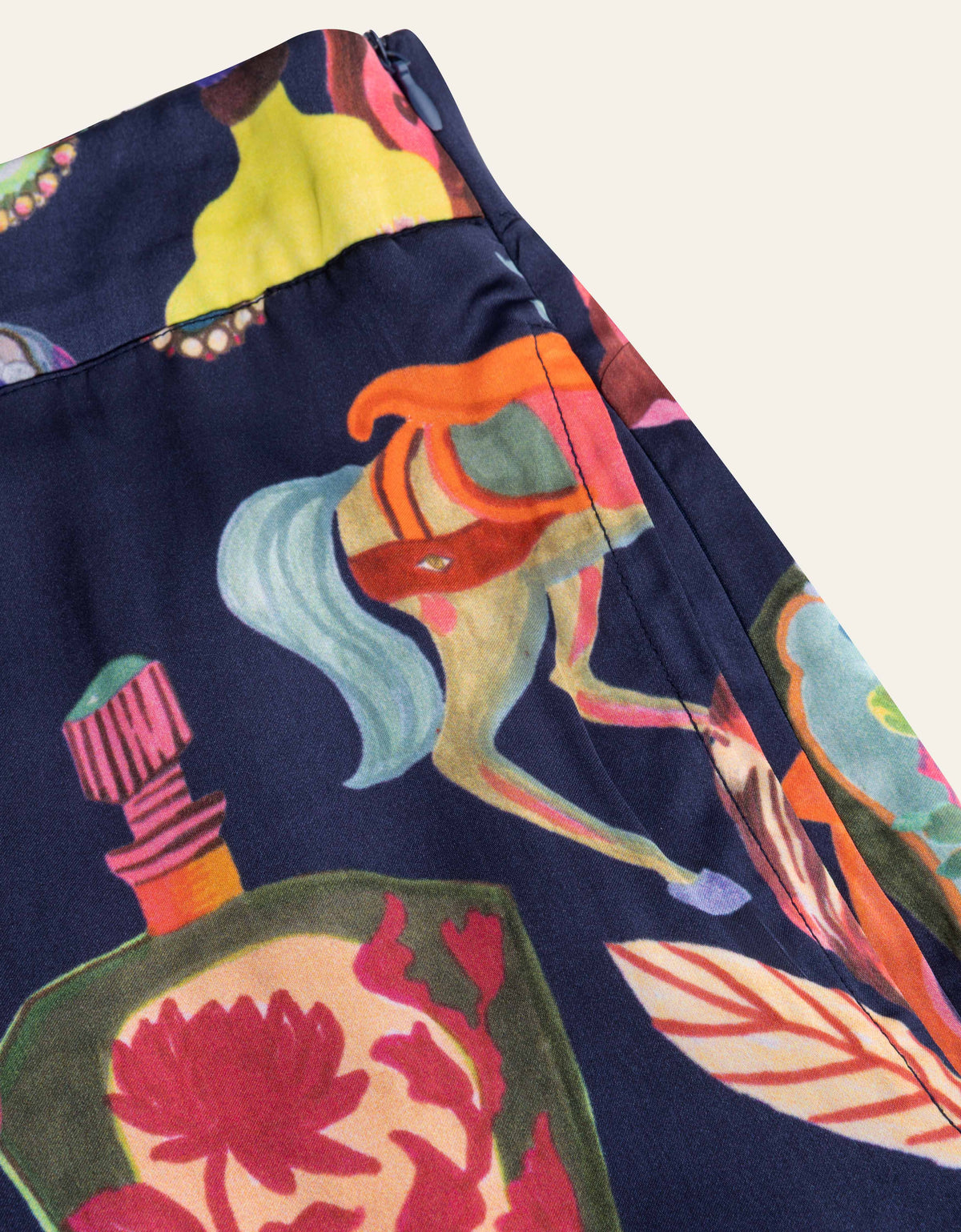 PORELI gemusterte Viskose-Hose "La Rue de Couleur" marineblau
