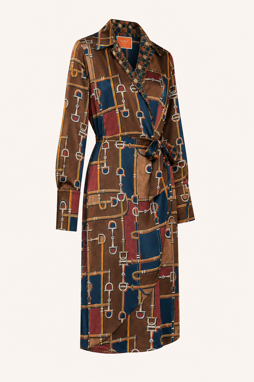 ANNA’S Wickelkleid mit Equestrian-Print in Braun, Navy & Bordeaux