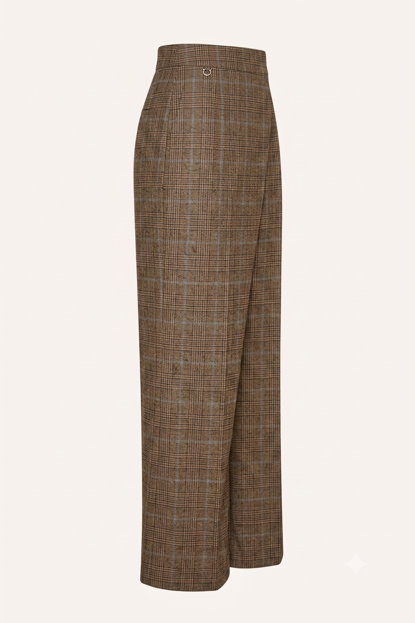 High-Waist Karohose mit Asymmetrischer Wickeloptik