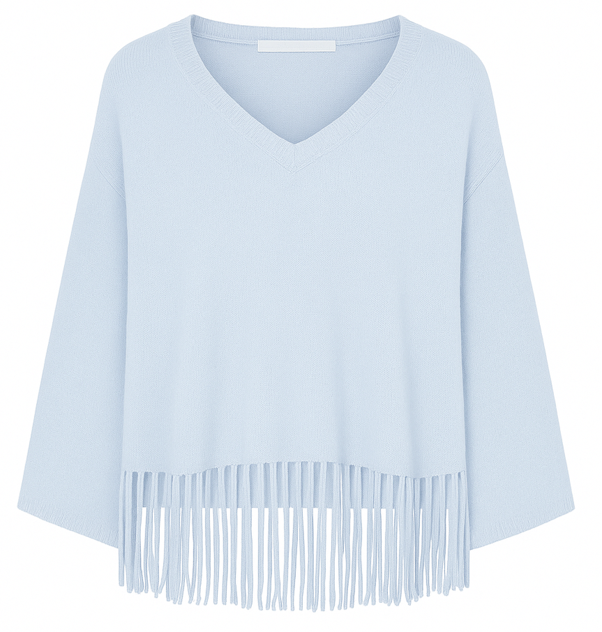 Poncho-Pullover mit Fransen in 5 Farben