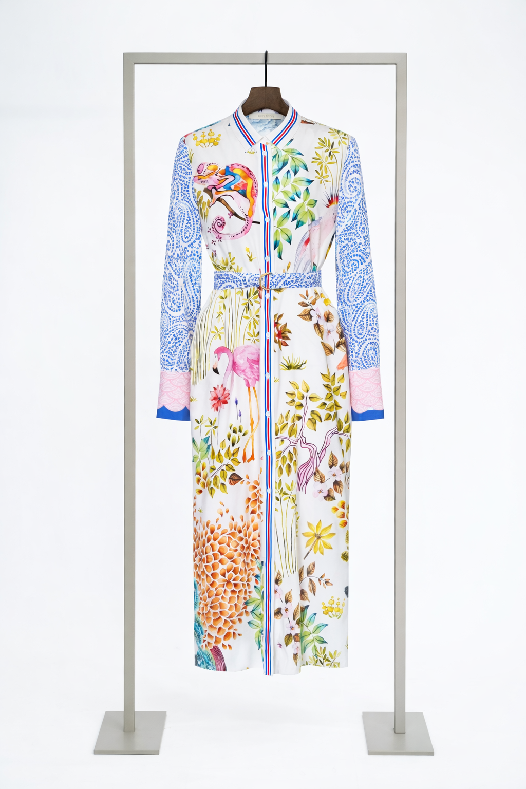 Maxi-Seidenkleid mit exotischem "Flora&Fauna" Print