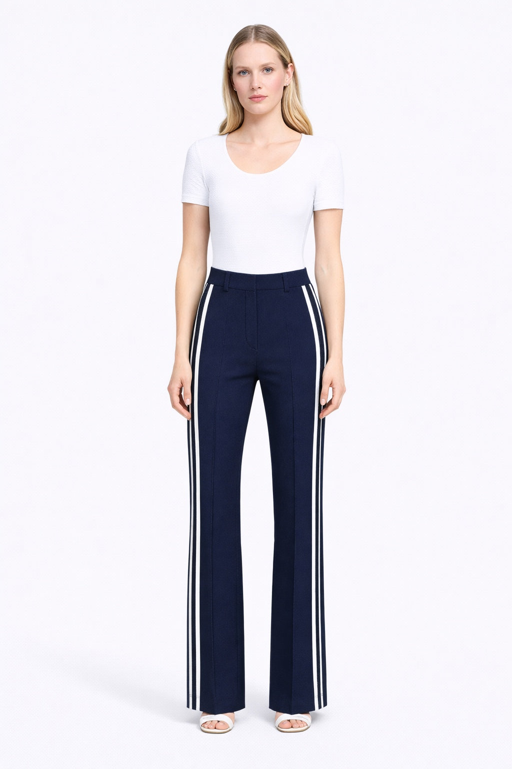 Kick-flared Pants IVY ecru & marine mit Galonstreifen