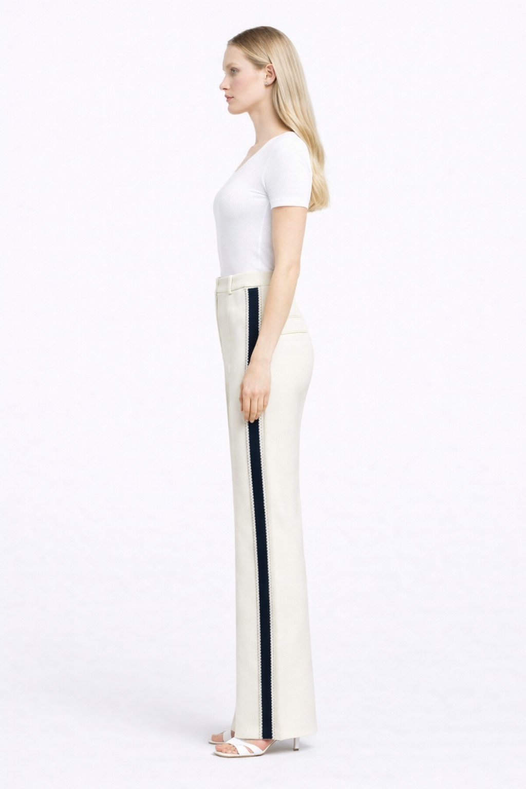 Kick-flared Pants IVY ecru & marine mit Galonstreifen