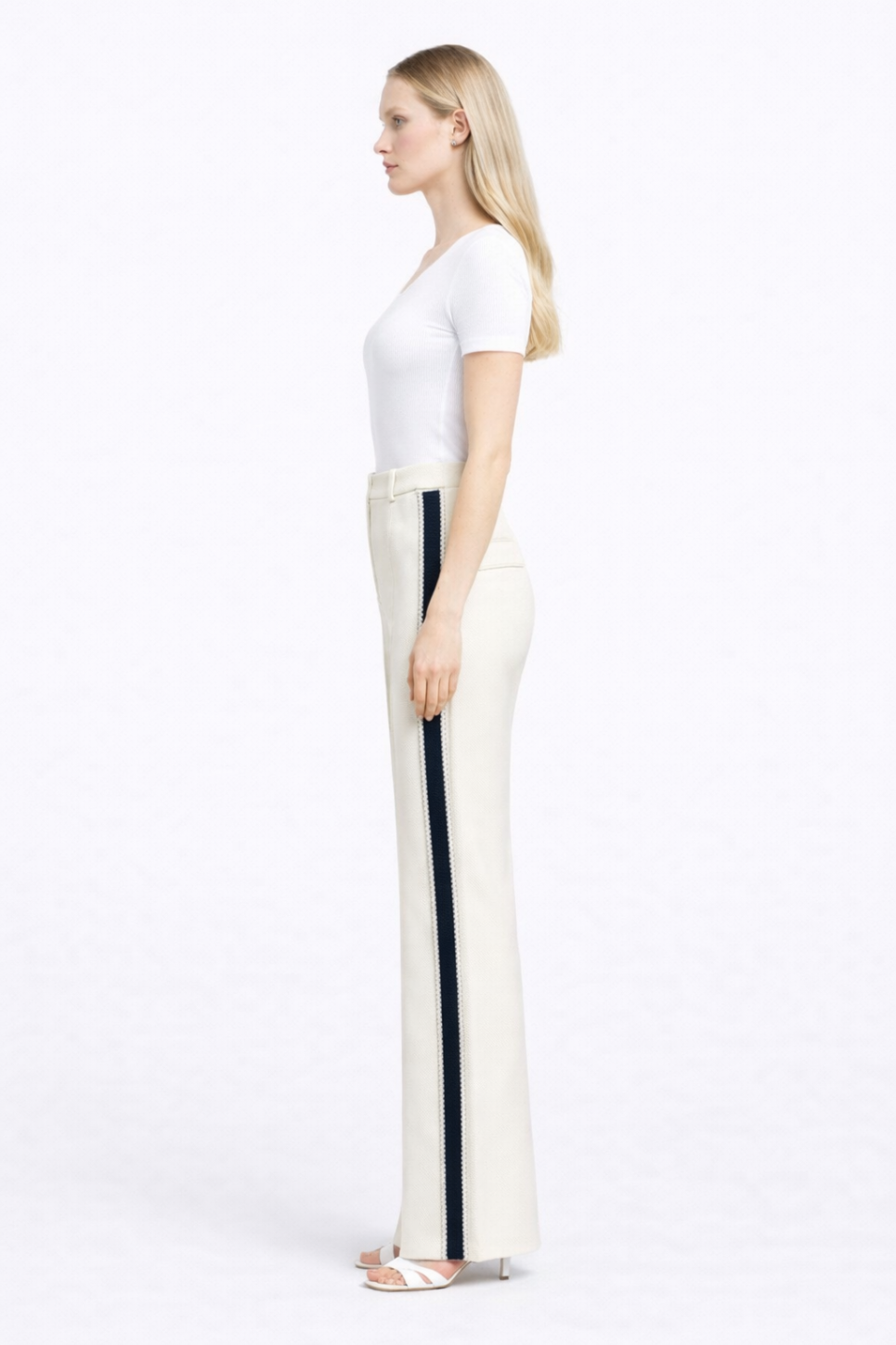 Kick-Flared Jerseyhose Ivy mit hohem Bund und Galonstreifen ecru & marine