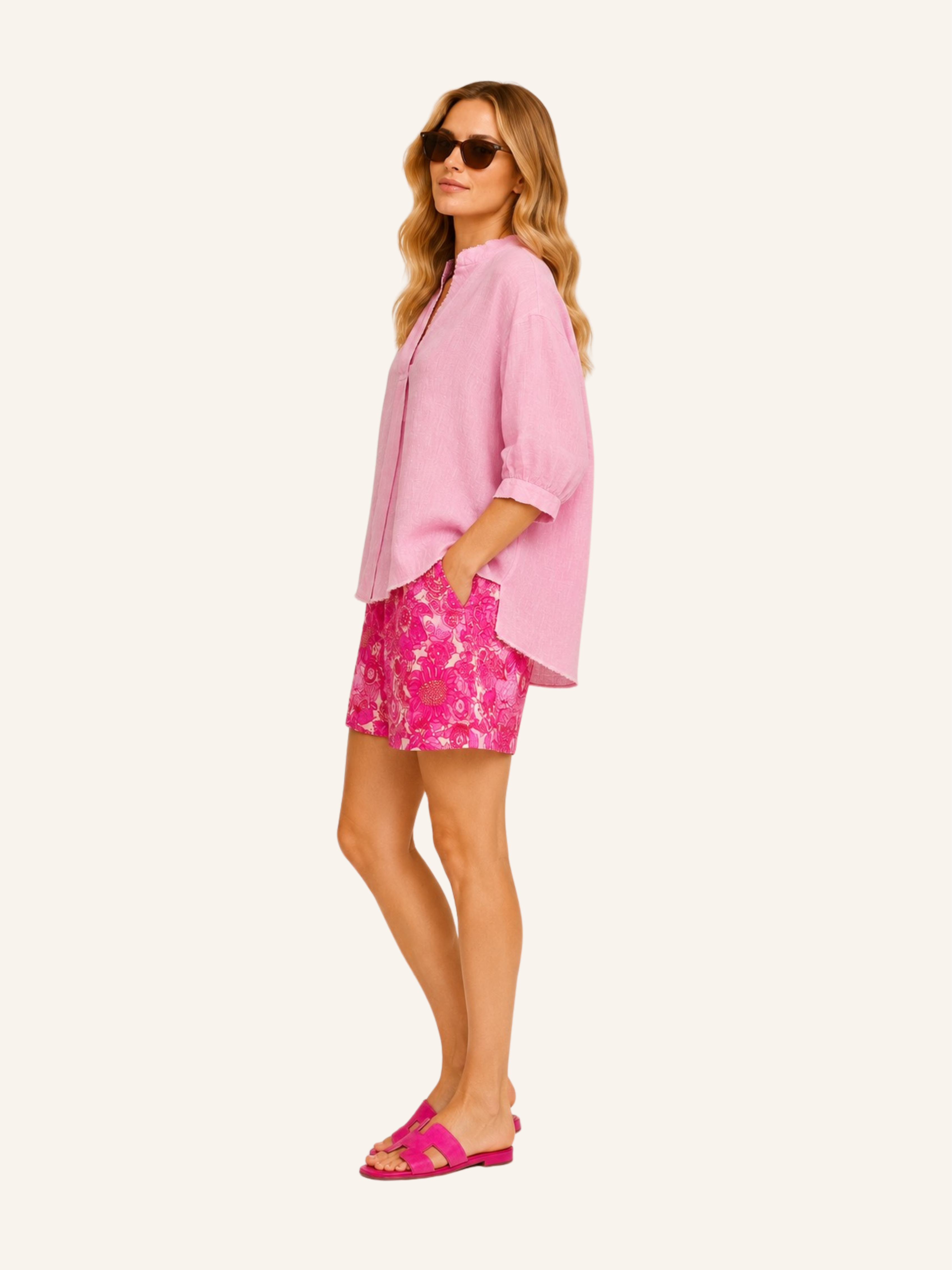 Kasack Leinenbluse mit „SAINT TROPEZ LINEN“ in rosa und bleu