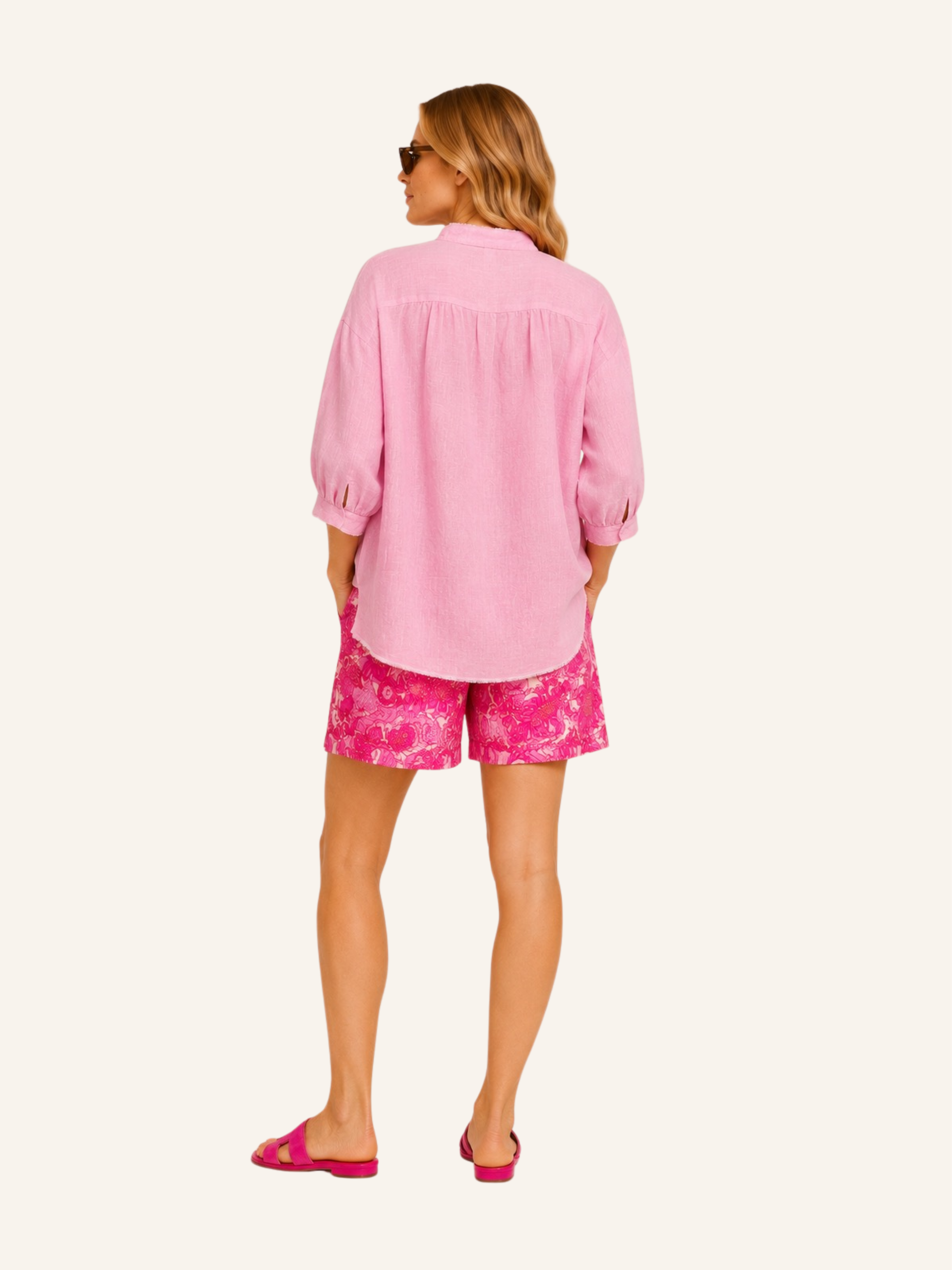 Kasack Leinenbluse mit „SAINT TROPEZ LINEN“ in rosa und bleu
