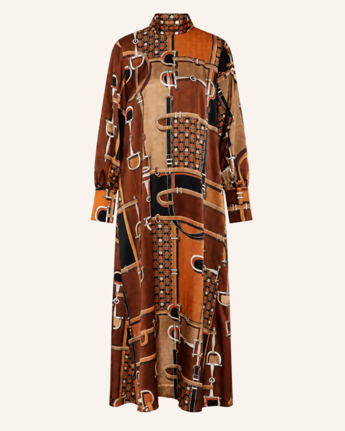 ANNA’S Maxikleid mit Equestrian-Print in Cognac, Espresso & Camel
