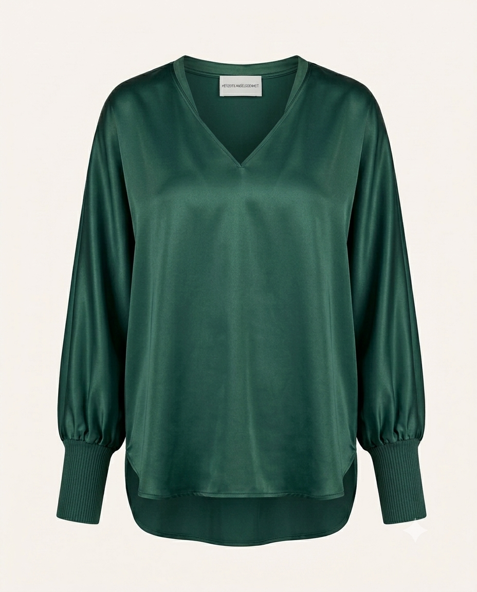 V-Neck Seidentunika mit Strickmanschetten in 6 Farben