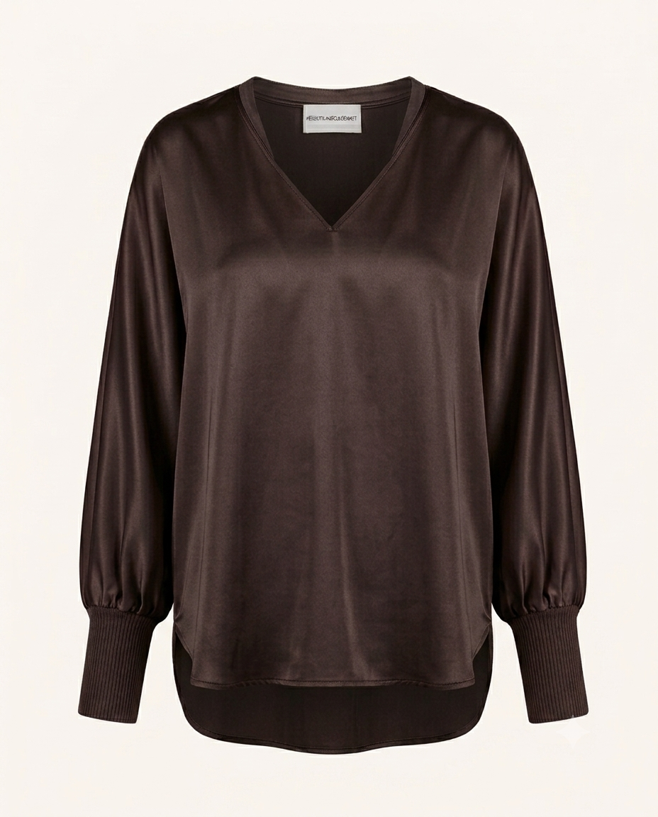 V-Neck Seidentunika mit Strickmanschetten in 6 Farben