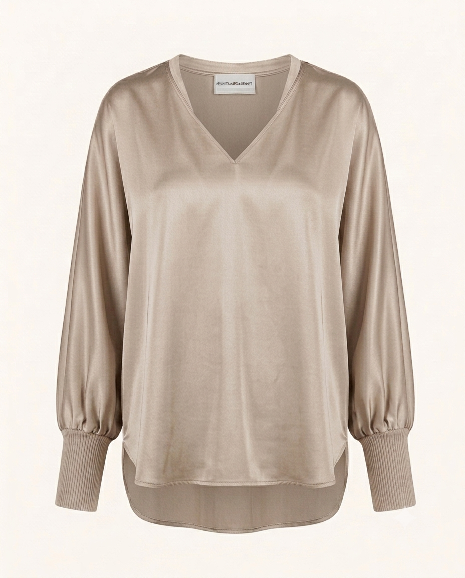 V-Neck Seidentunika mit Strickmanschetten in 6 Farben
