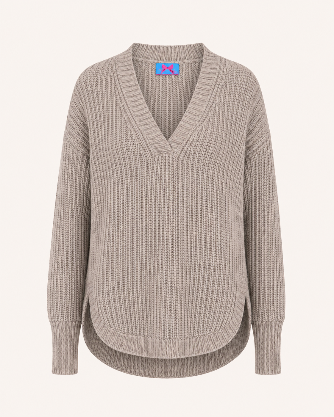 Oversized Cashmere-Pullover mit V-Neck und abgerundetem Saum