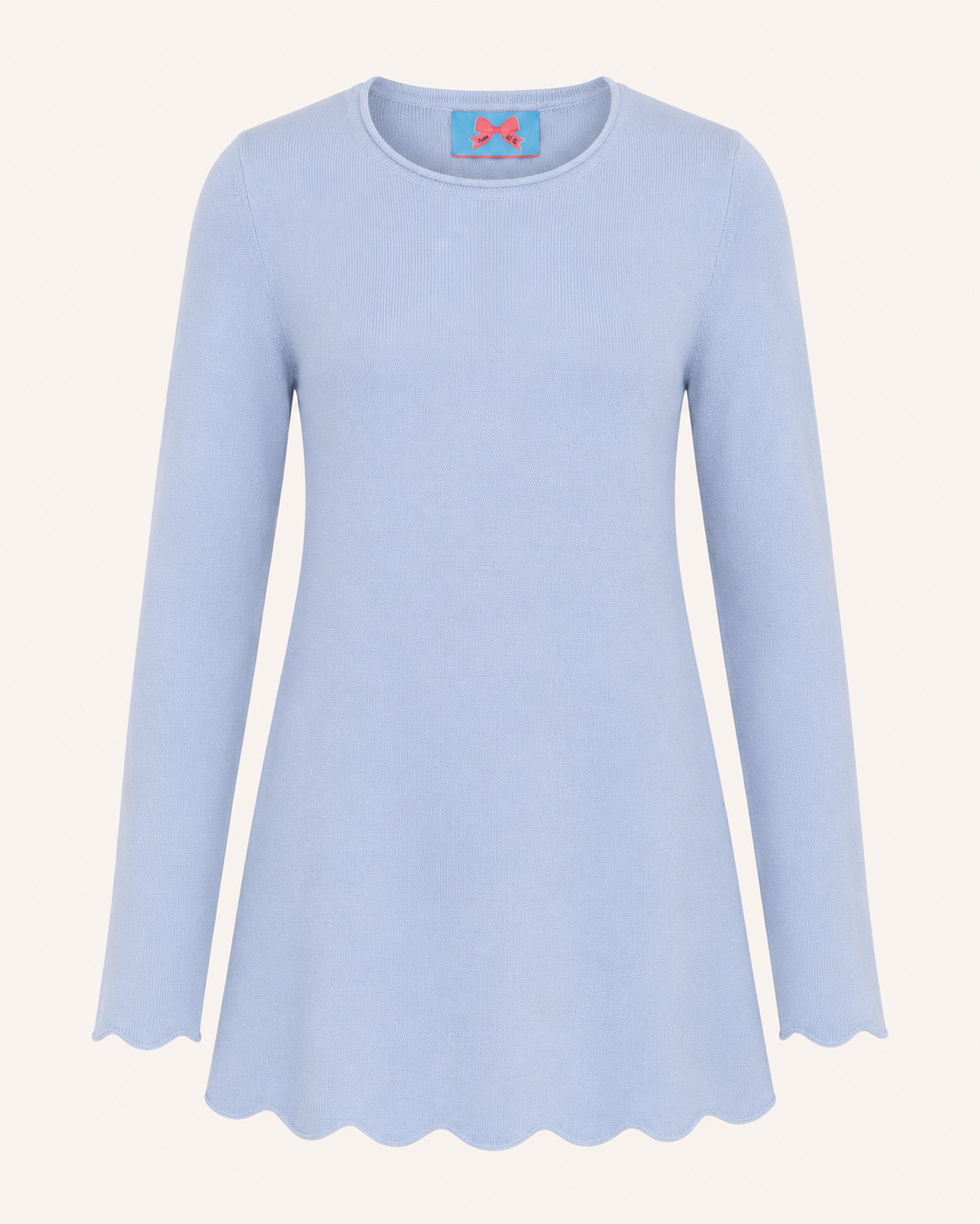 Merino-Longpullover mit Wellensaum/Bogenkante in 4 Farben