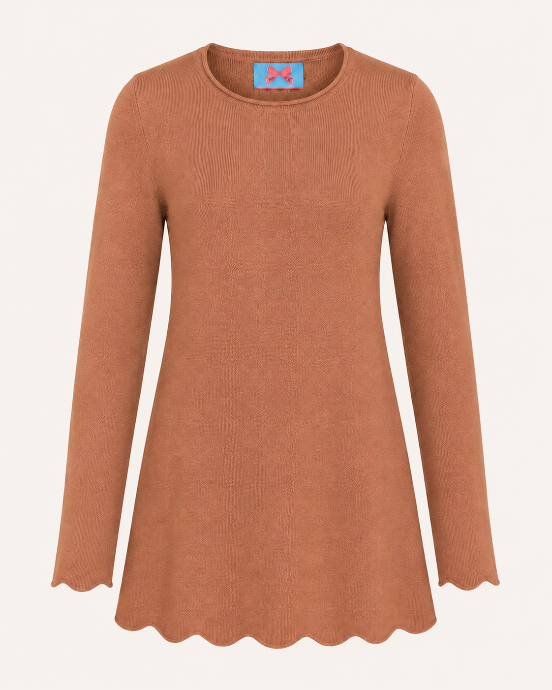 Merino-Longpullover mit Wellensaum/Bogenkante in 4 Farben