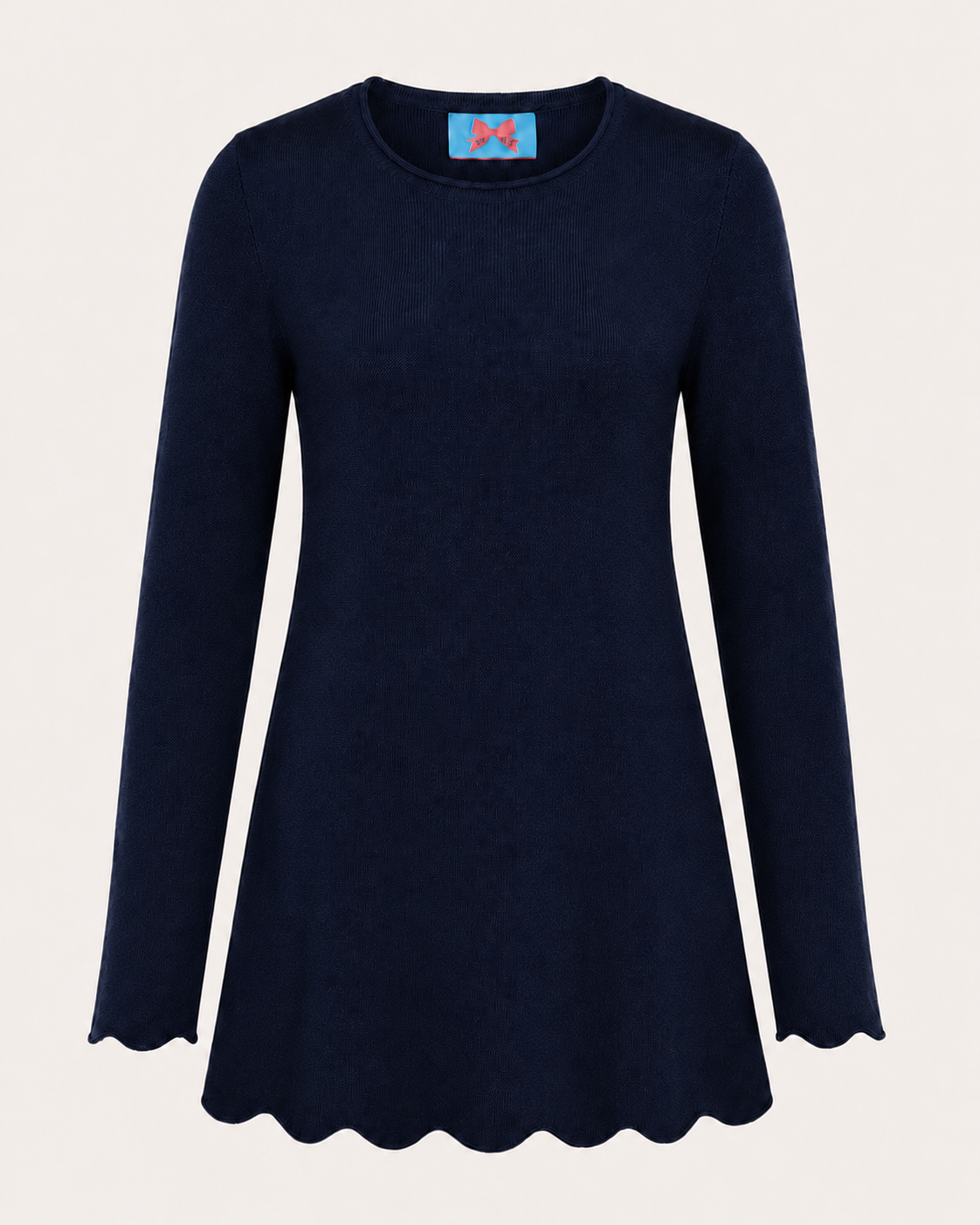 Merino-Longpullover mit Wellensaum/Bogenkante in 4 Farben