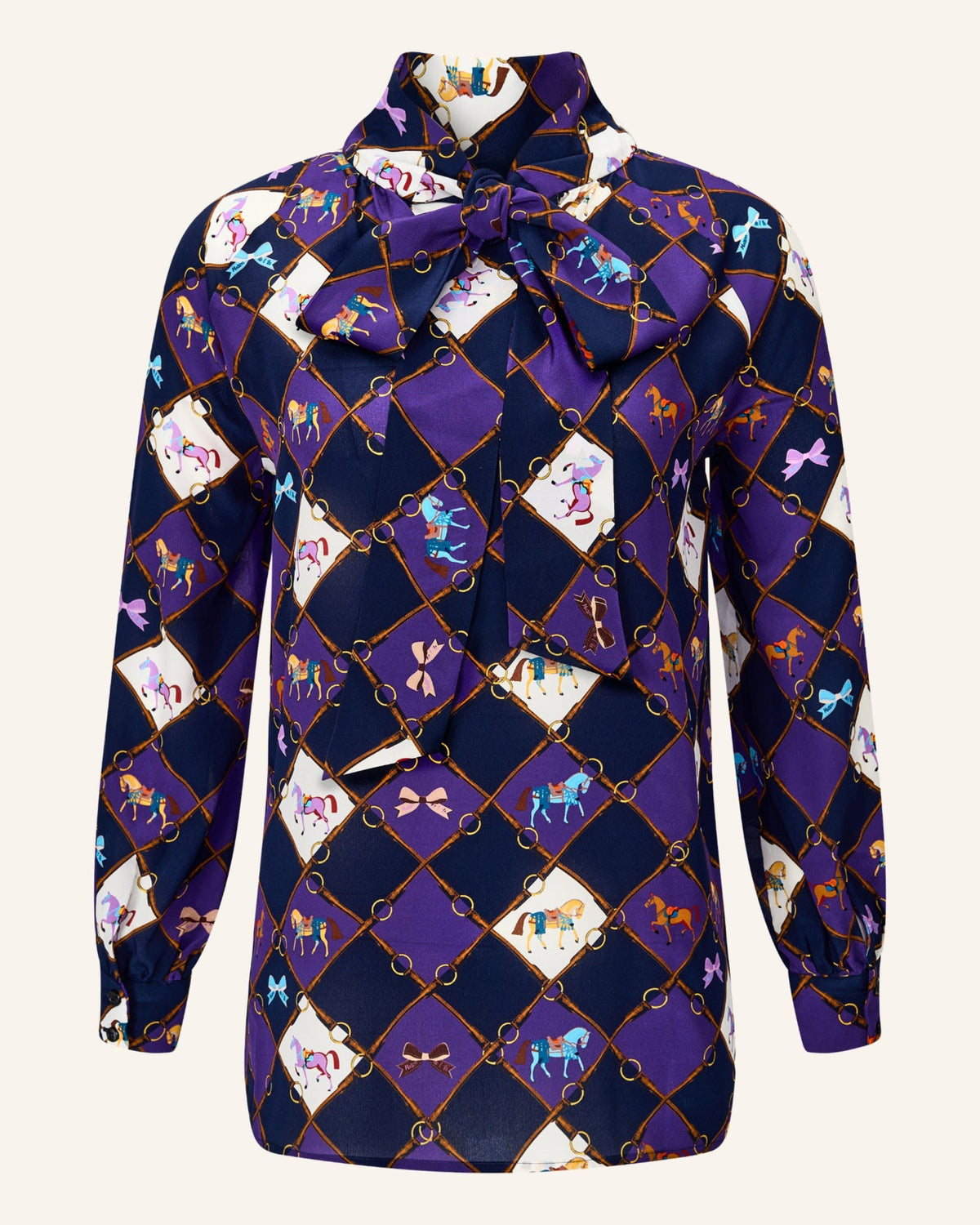 Seidenbluse "Horsebit" mit Schluppe DORA purple navy