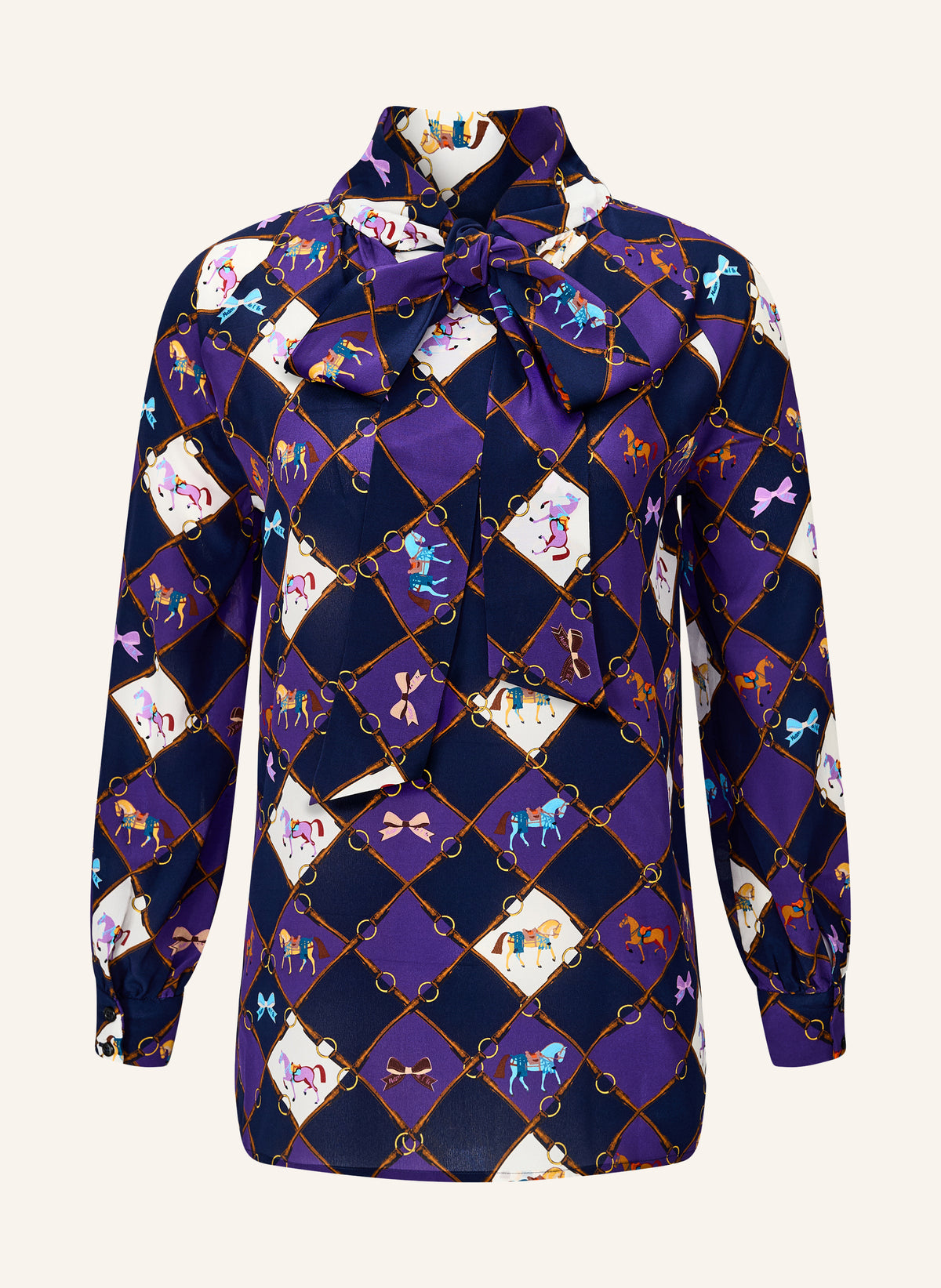 Seidenbluse "Horsebit" mit Schluppe DORA purple navy