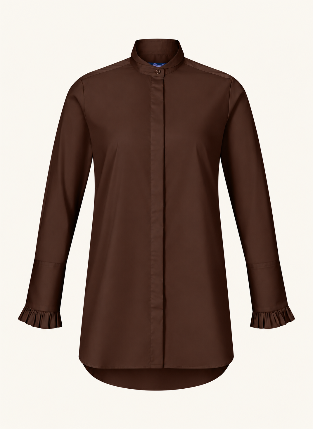 Stretch-Longbluse mit raffiniertem Bubikragen und Manschetten