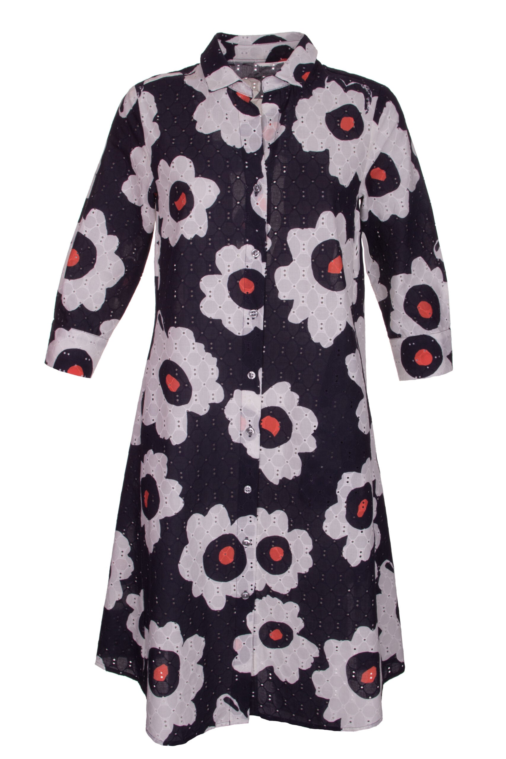 BLUSENKLEID AUS AJOUR-BAUMWOLLE MIT BLUMENPRINT – MADE BY LA CASA