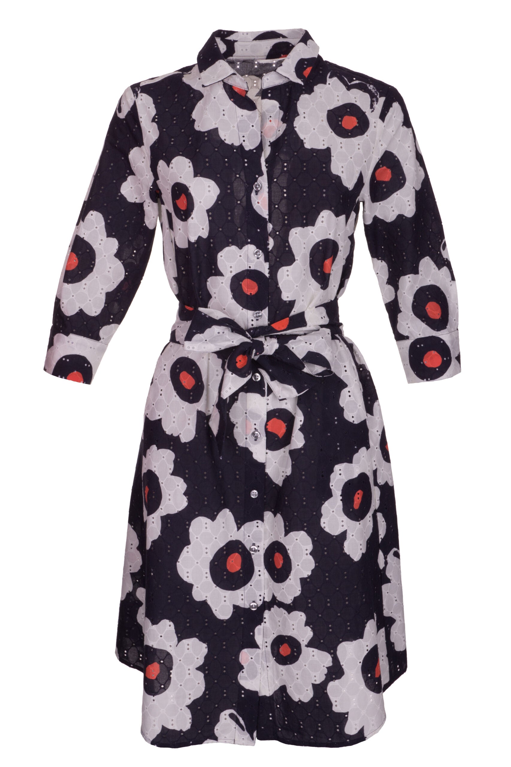 BLUSENKLEID AUS AJOUR-BAUMWOLLE MIT BLUMENPRINT – MADE BY LA CASA