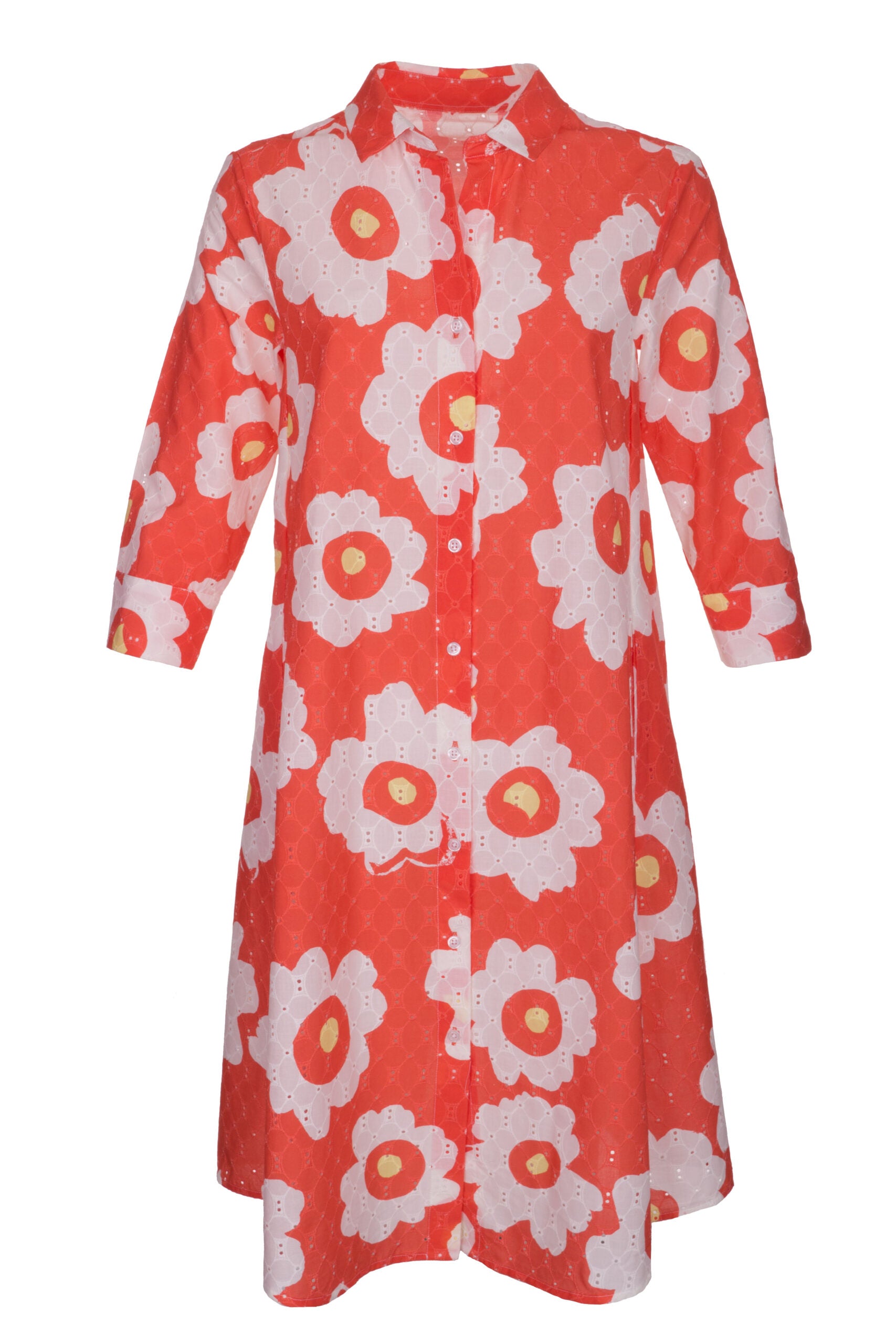 BLUSENKLEID AUS AJOUR-BAUMWOLLE MIT BLUMENPRINT – MADE BY LA CASA
