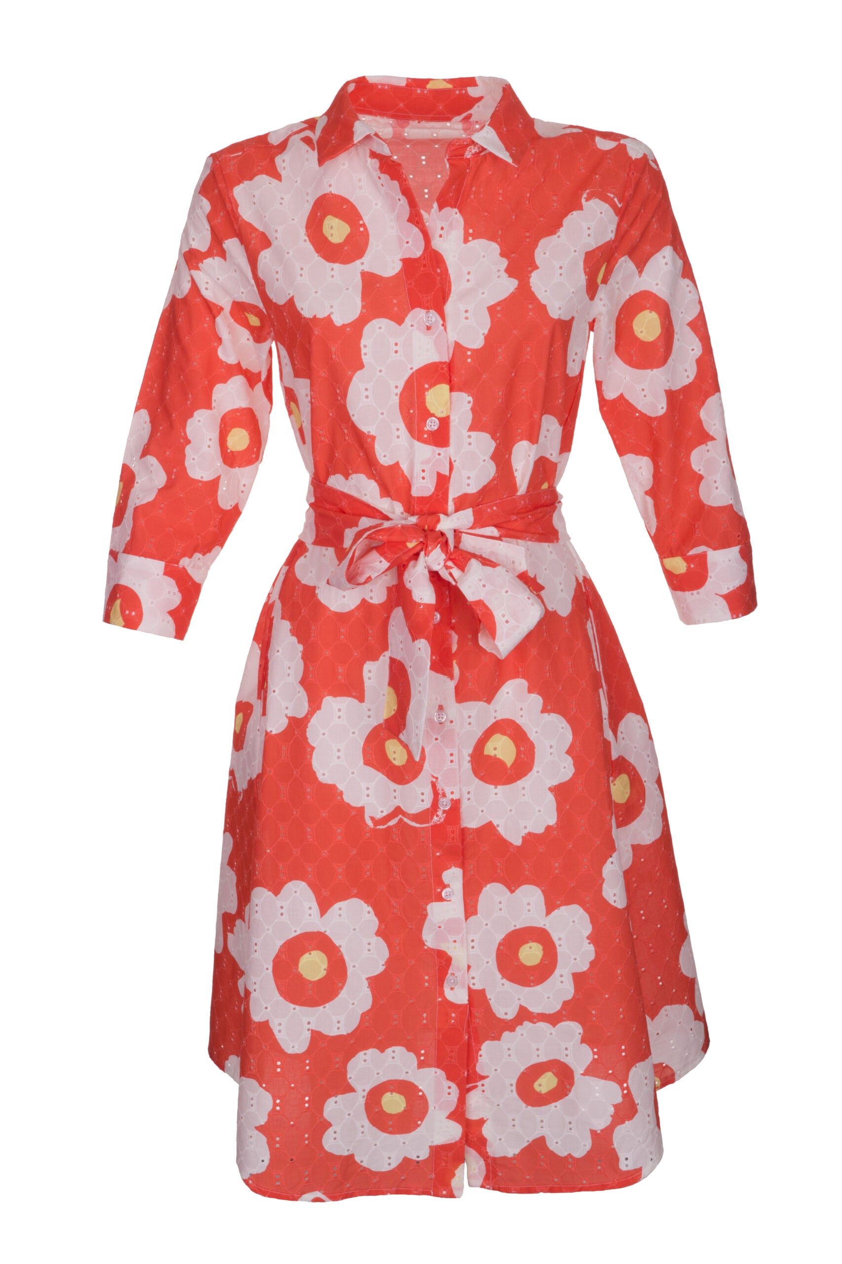 BLUSENKLEID AUS AJOUR-BAUMWOLLE MIT BLUMENPRINT – MADE BY LA CASA