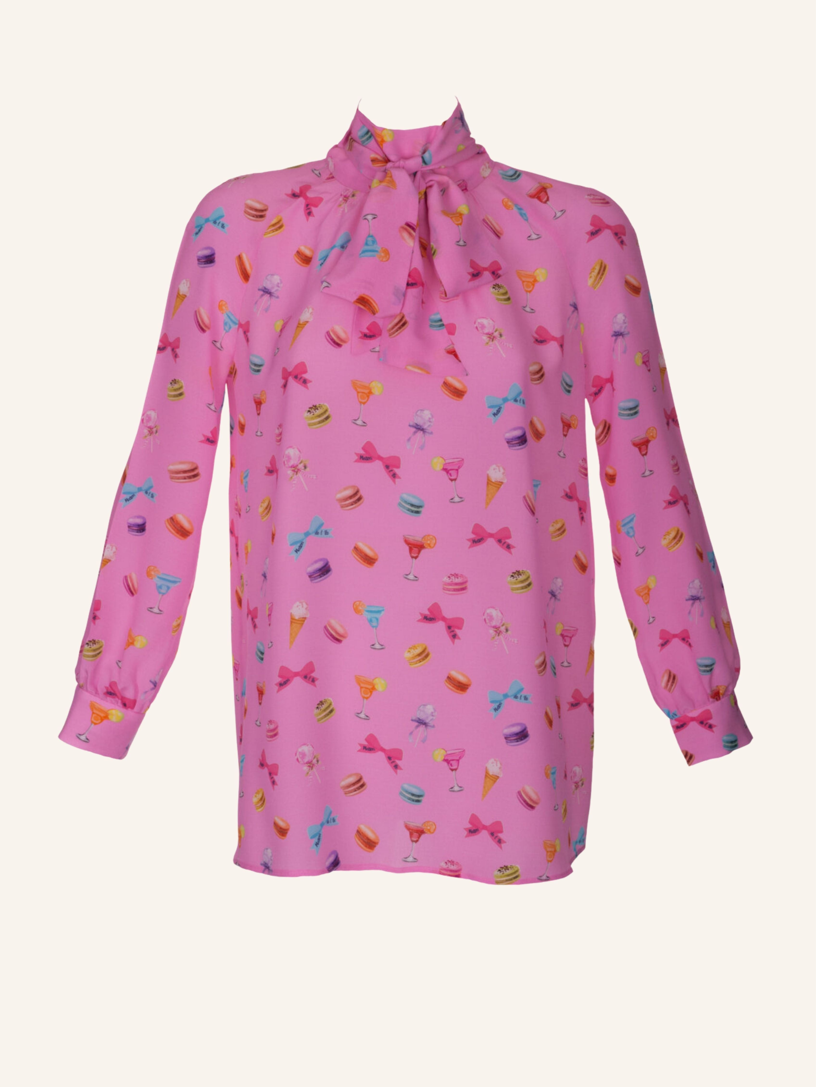 Schluppenbluse mit Macarons-Print – Maison de l’île