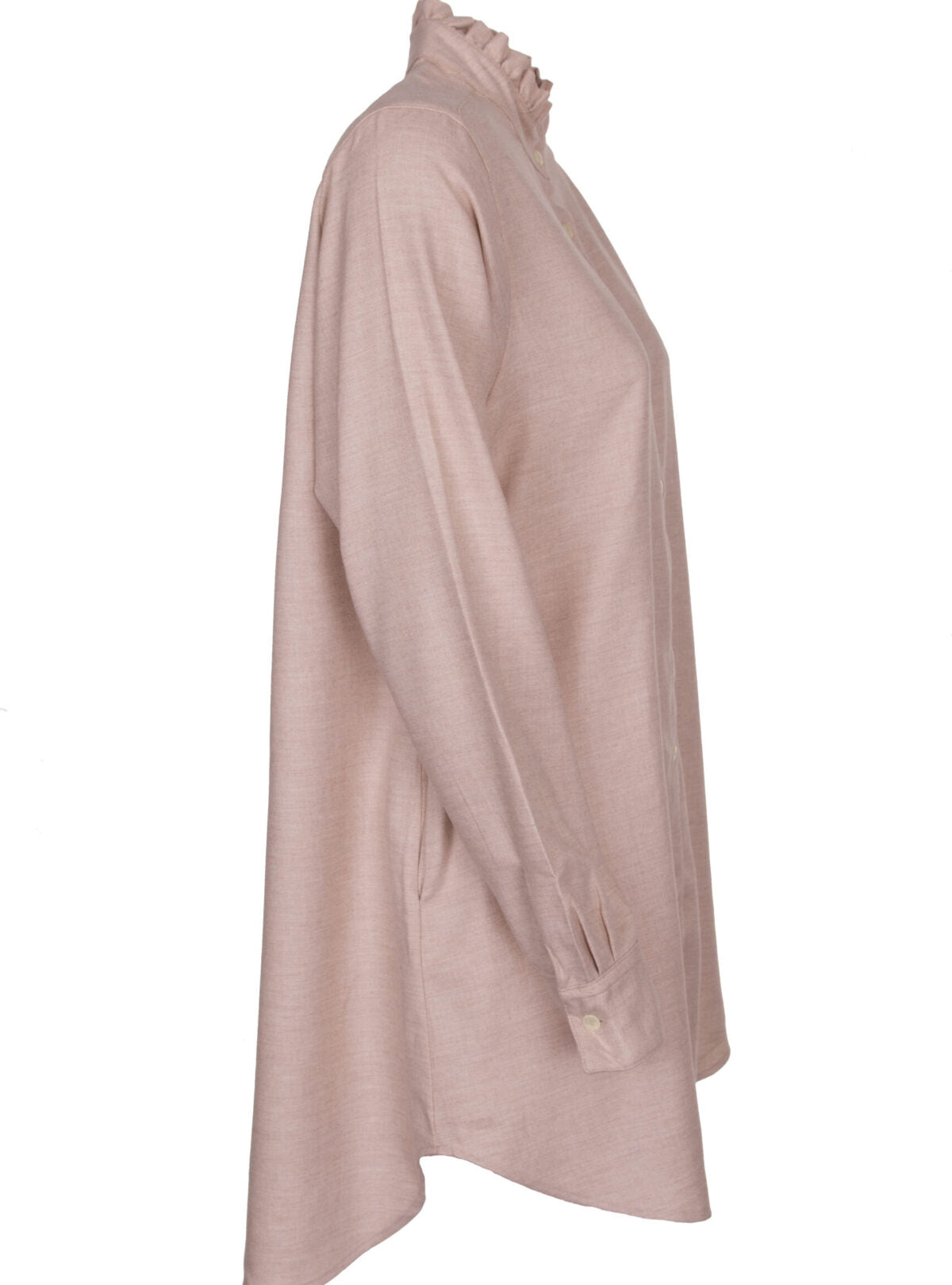 MADE BY LA CASA Flanell-Longbluse mit Rüschenkragen in Rosé und Beige