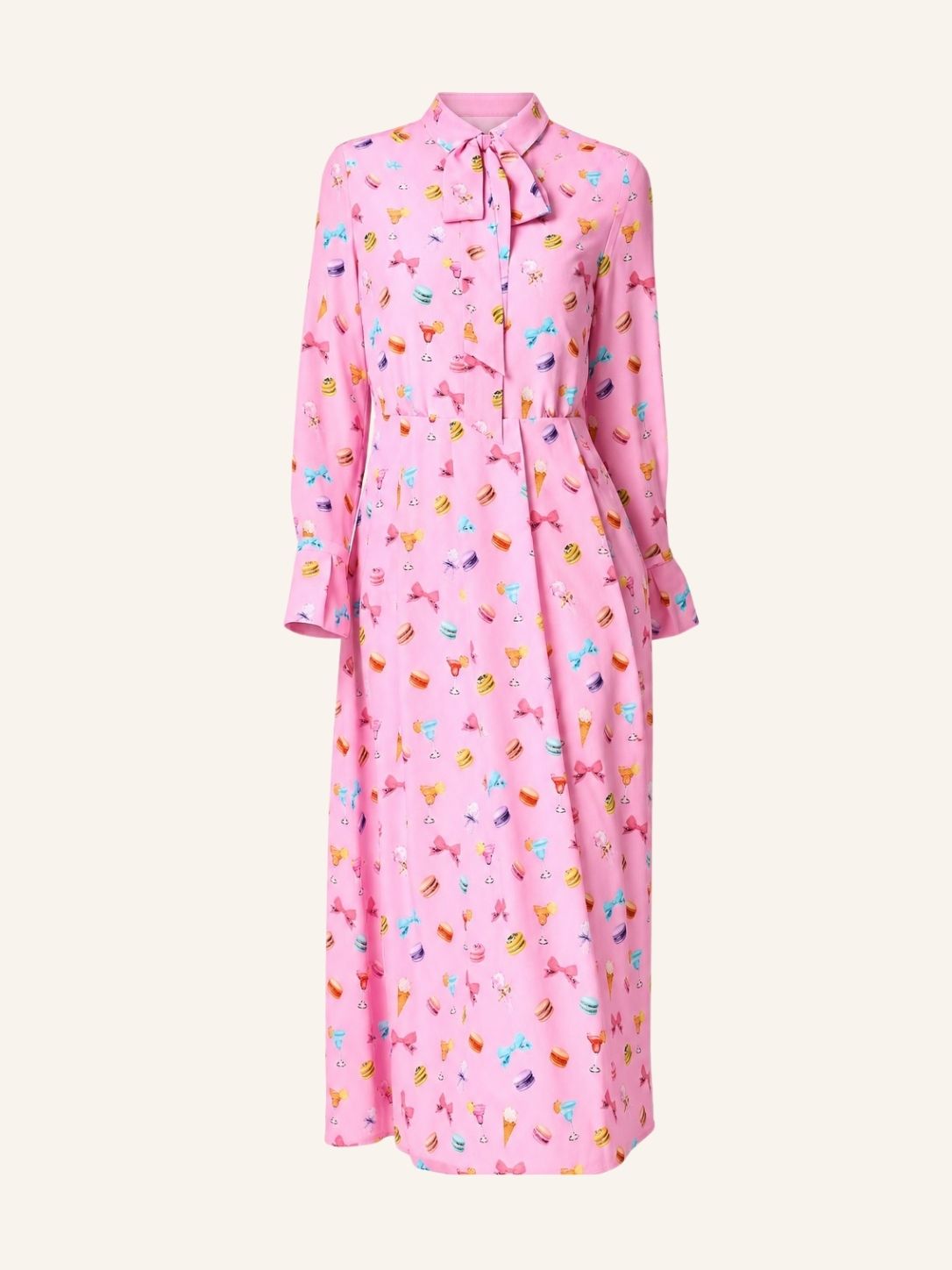 Seidenkleid Leila mit Schluppe Macarons-Print tailliert
