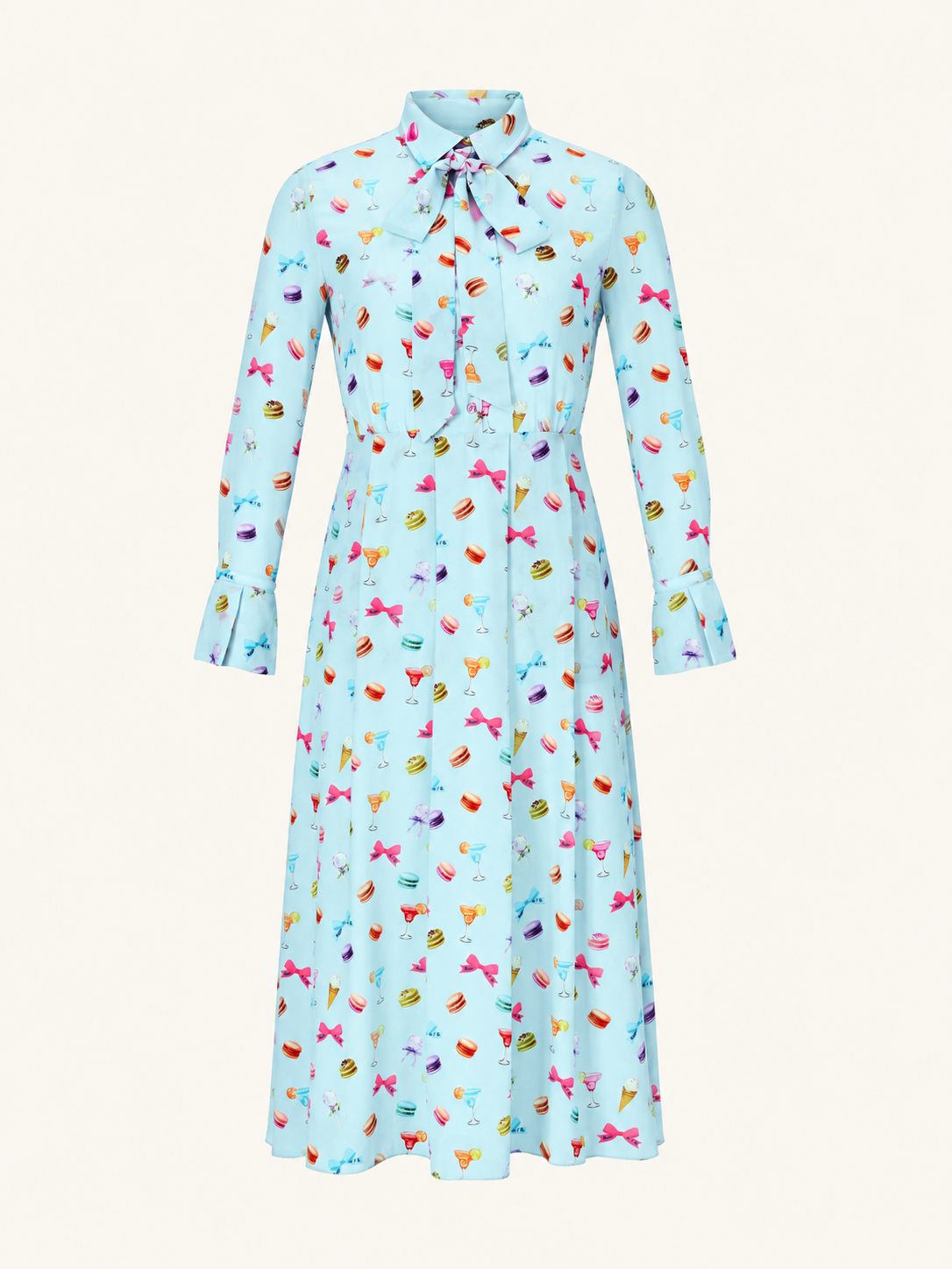 Maxikleid LEILA Macarons-Print aquablau