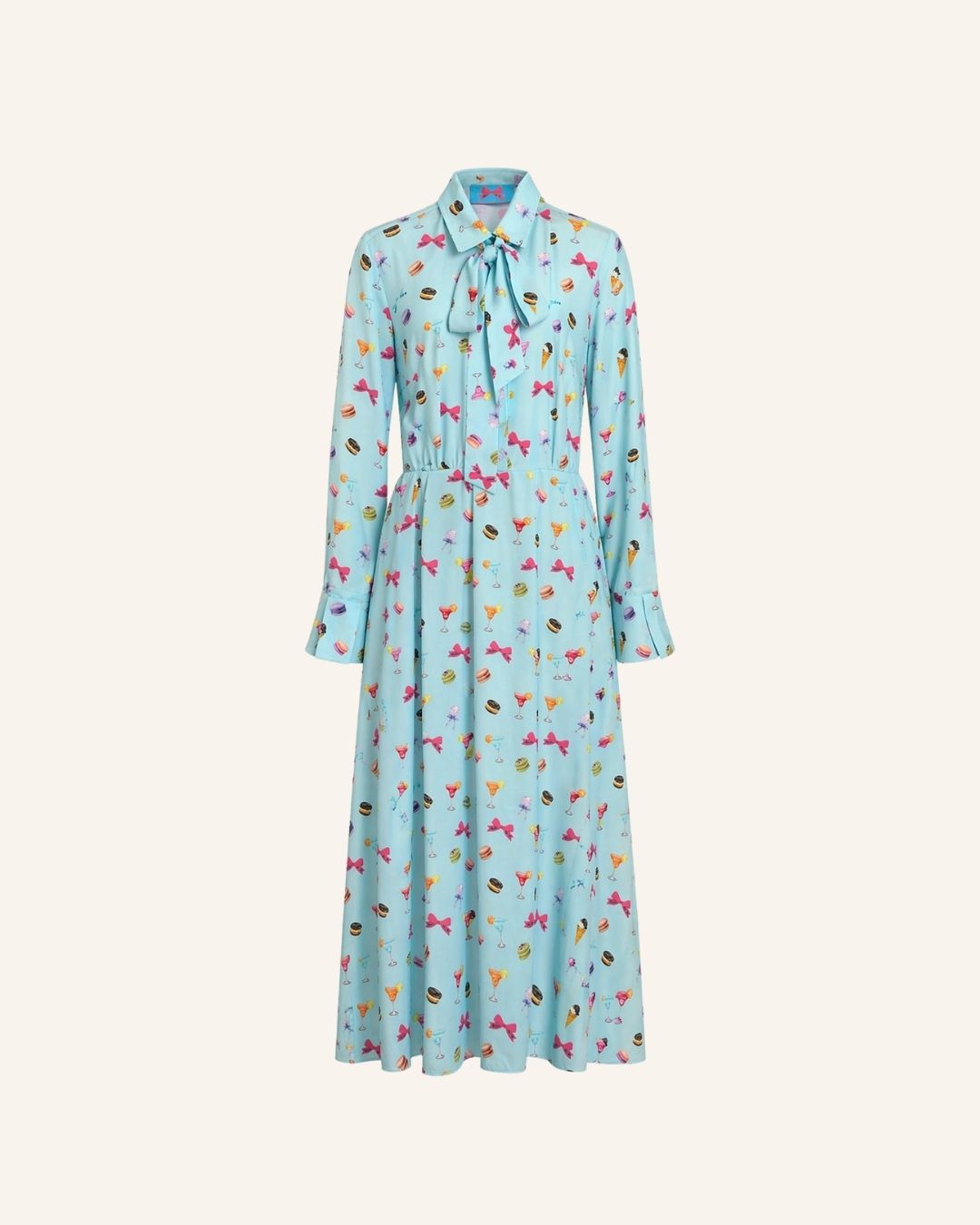 Maxikleid LEILA Macarons-Print aquablau