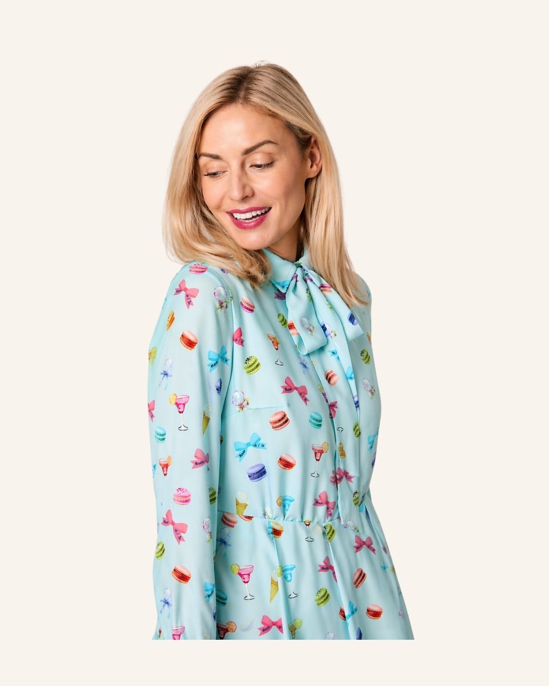 Maxikleid LEILA Macarons-Print aquablau