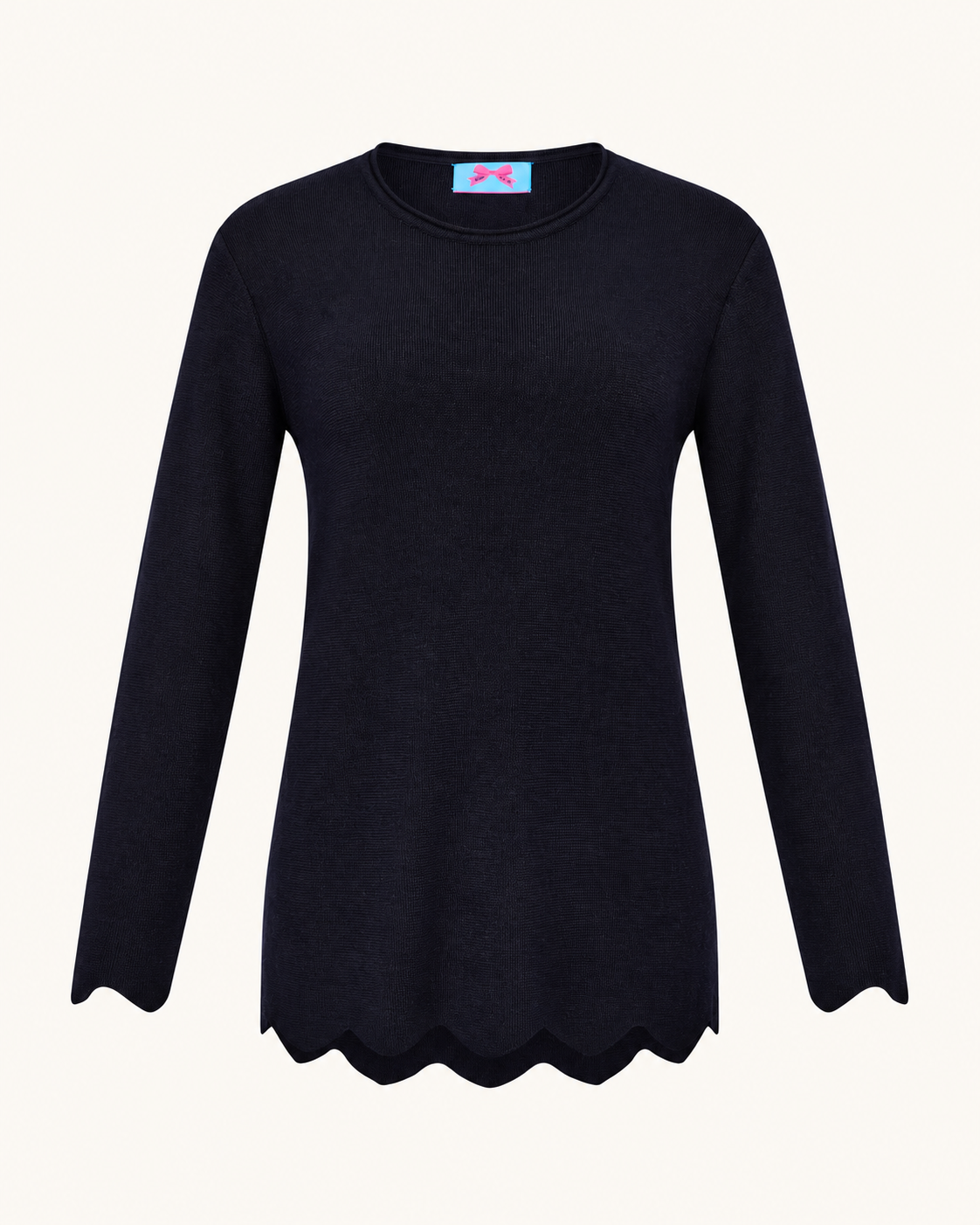 Merino-Longpullover MIA mit Wellensaum/Bogenkante in 4 Farben
