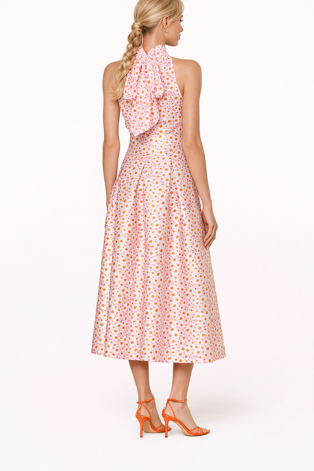 Mandarinfarbener Taftrock mit Taschen "Flowers"